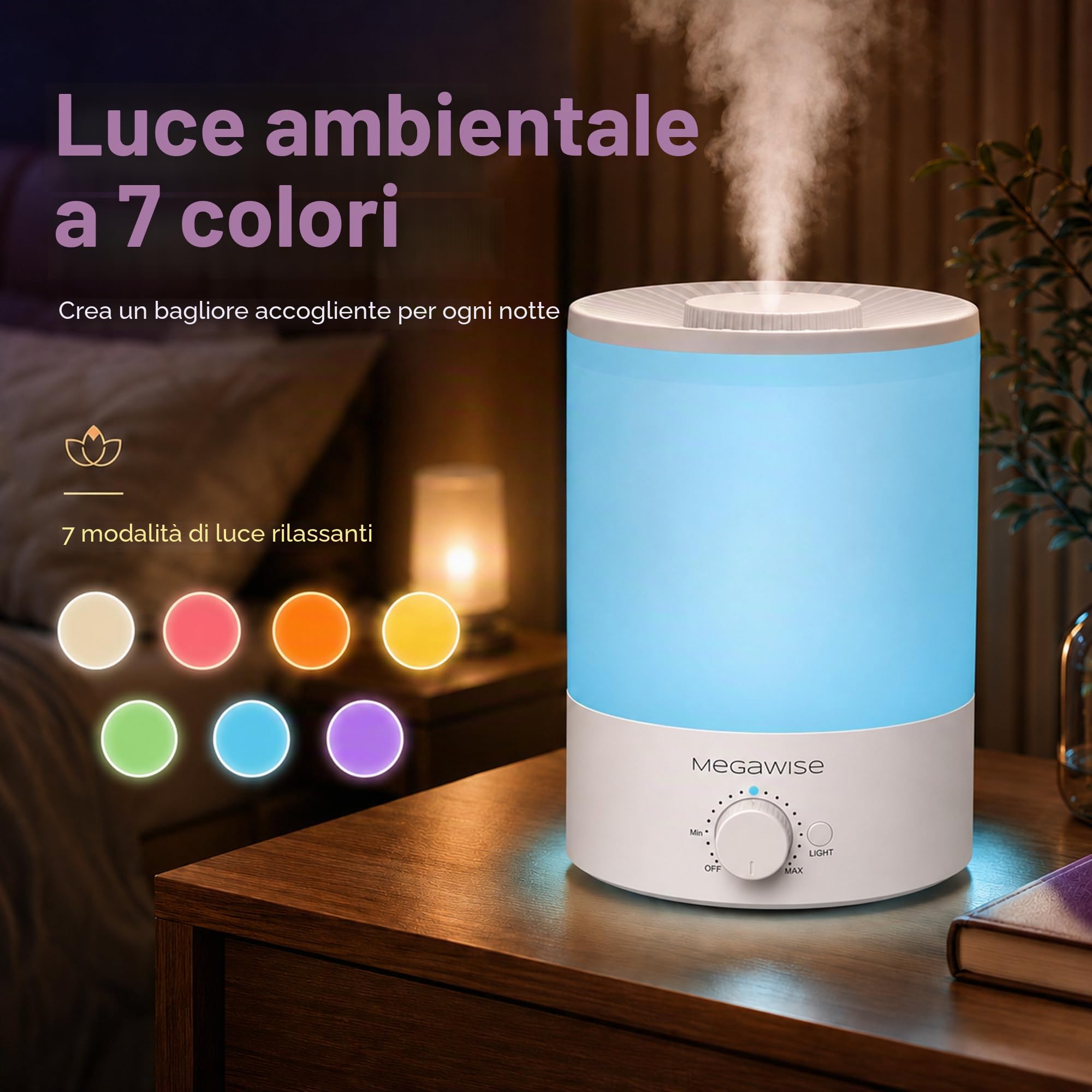 MEGAWISE 3.5L - Umidificatore a nebbia fredda con ricarica superiore, grande capacità, facile sicuro e comodo per la tua casa