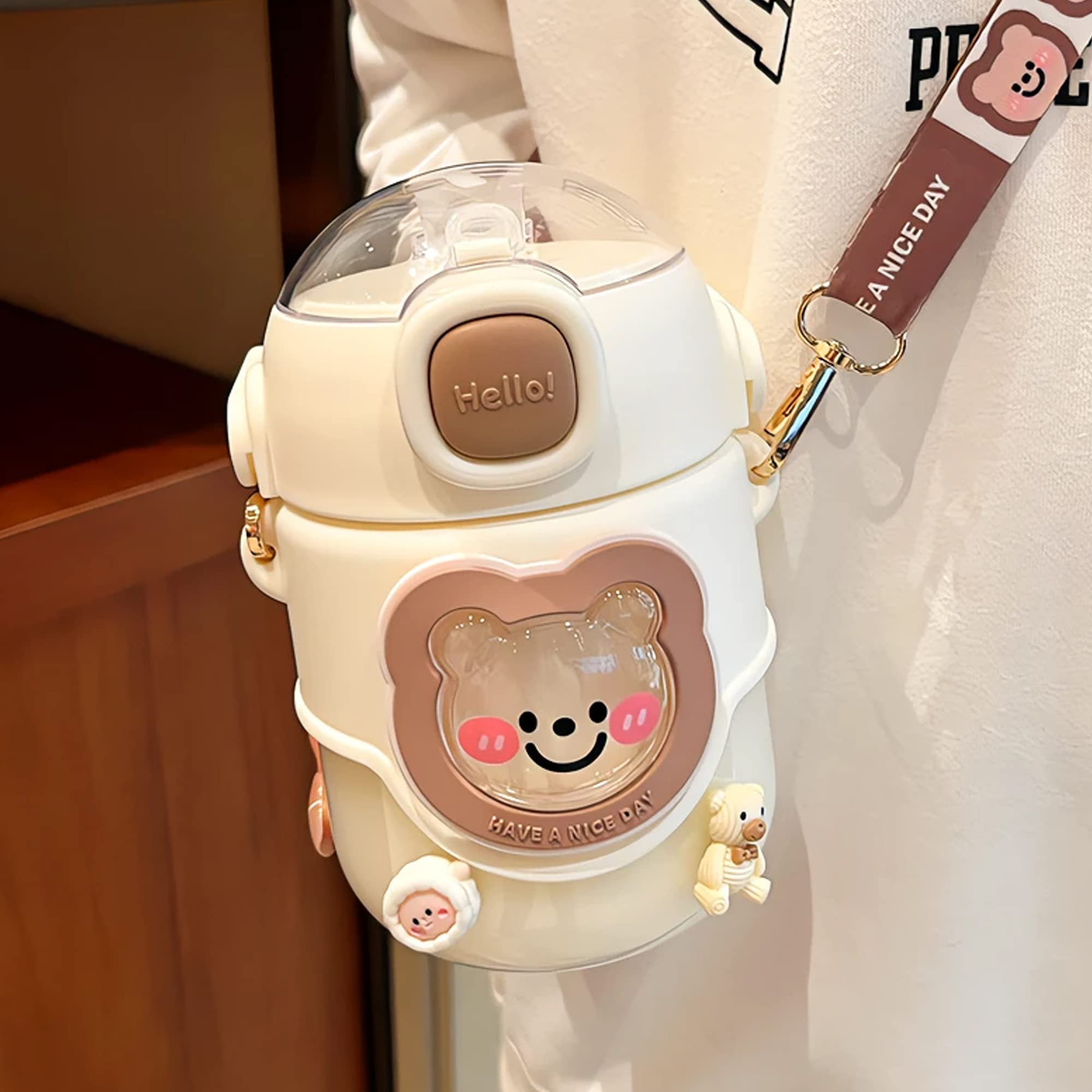 Amazon.com: TEAUSA Kawaii Bear Straw With Straw And Shoulder