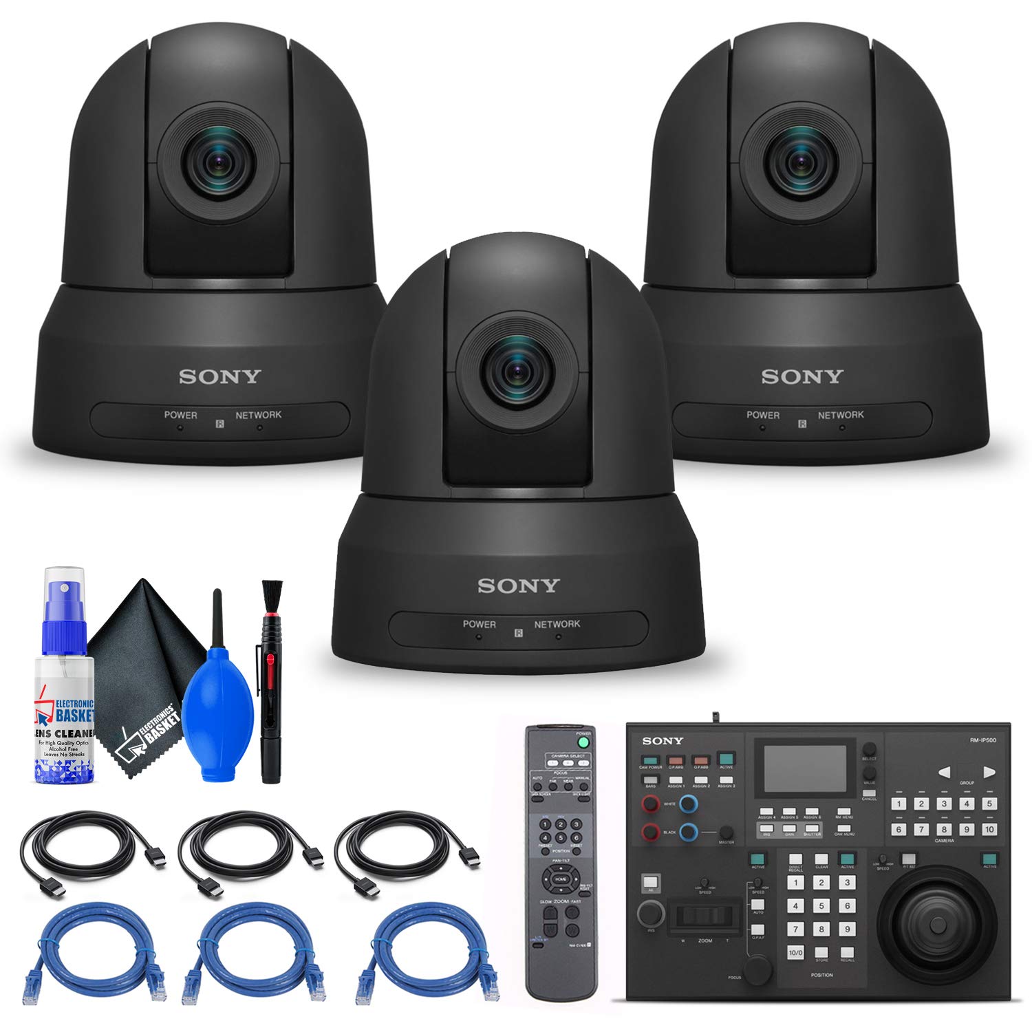 3 x Sony SRG-X400 1080p PTZ Camera with HDMI, IP & 3G-SDI Output (SRGX400) + Sony RM-IP500/1 Profess