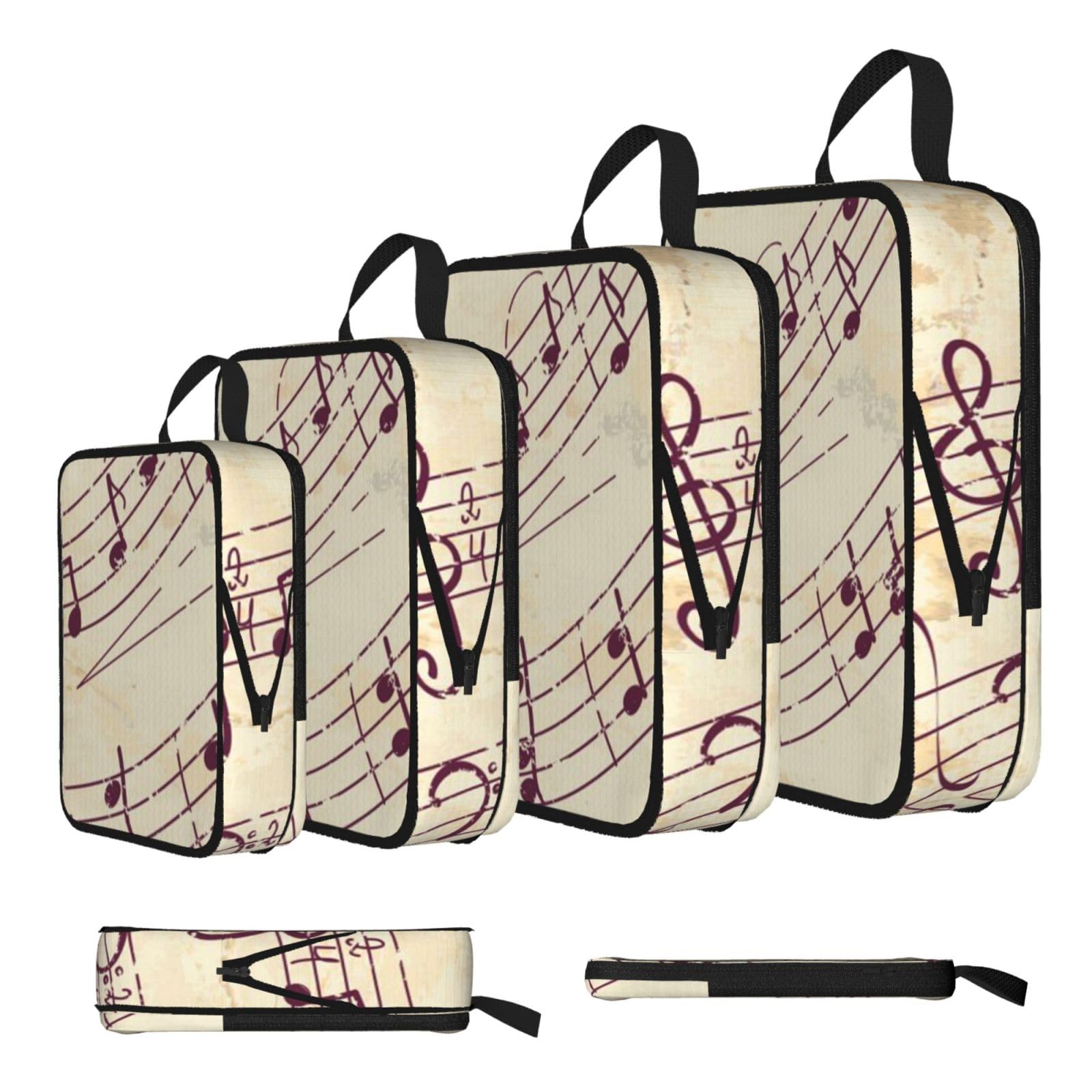 Esnaiuvcd Black Musical Note Floral Print 4 Set Compression Packing Cubes For Suitcases,Expandable Storage Bags Organizers