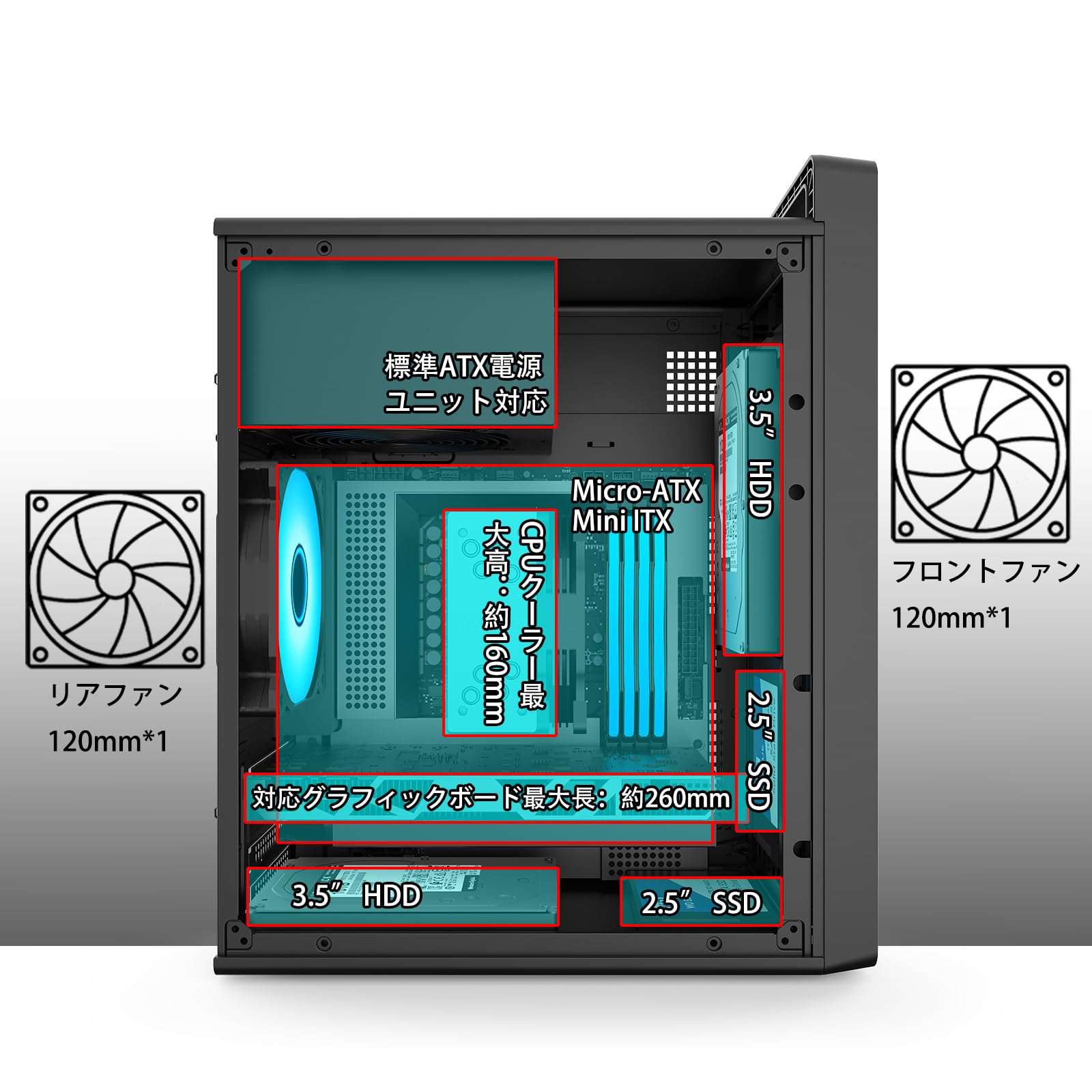 Amazon.co.jp: MAQUYマイクロATX PCケース ハンドル付き 0.7mmスチール