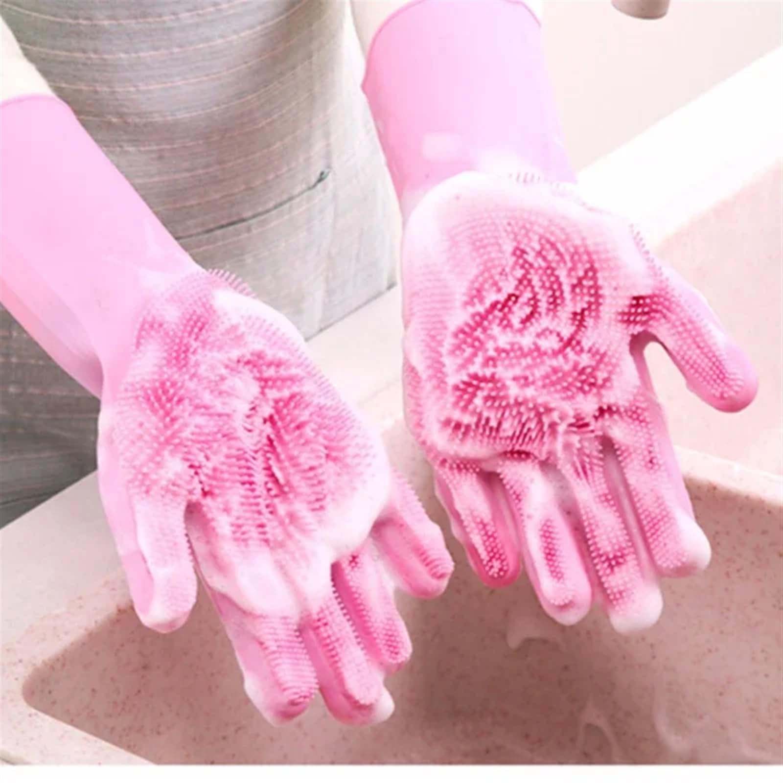 Guantes de limpieza Guantes de goma reutilizables for lavar platos, de silicona, for el hogar, esponja, fregador portátil for cocina(Grey)
