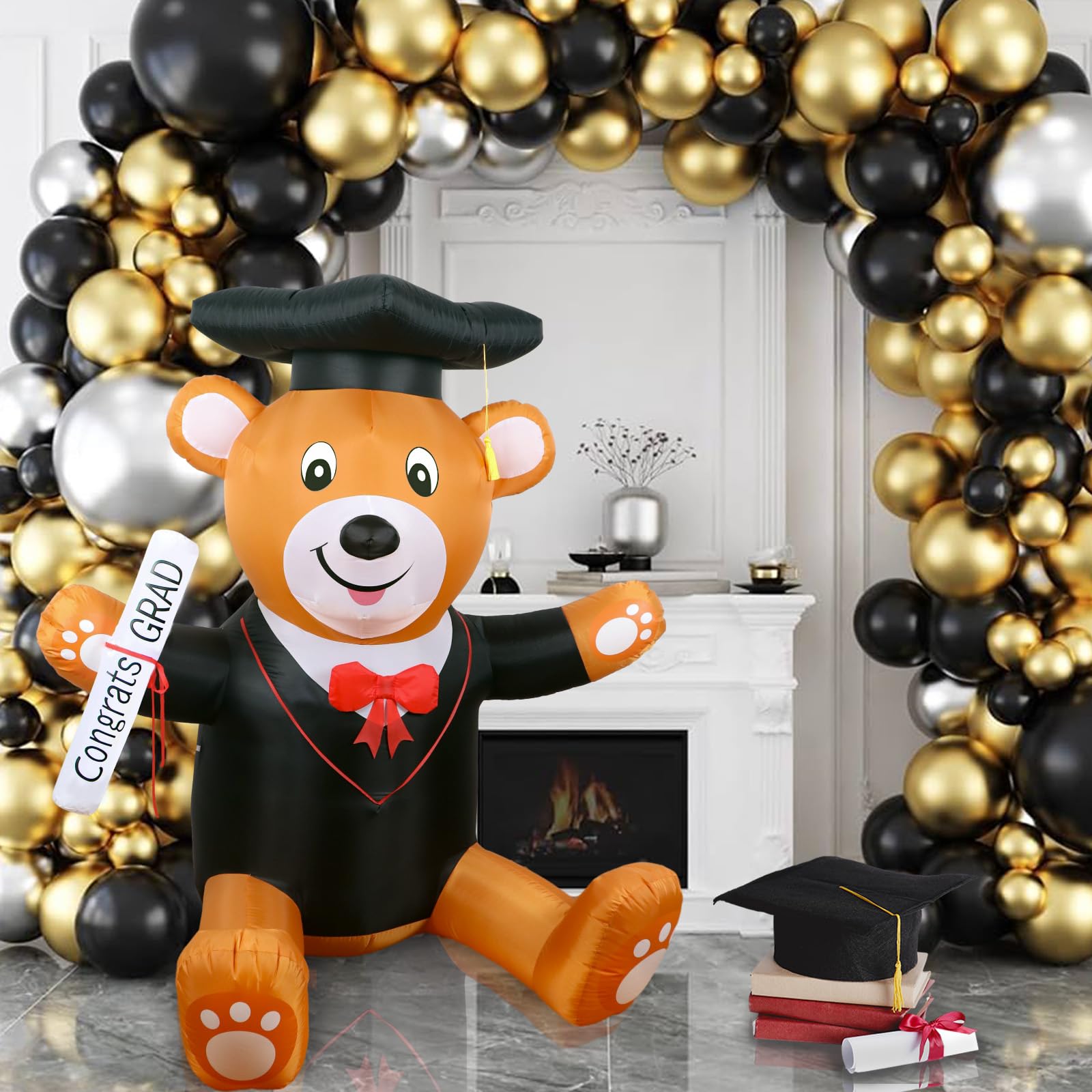 4Ft Inflatable Graduation Bear Yard Garden Lawn