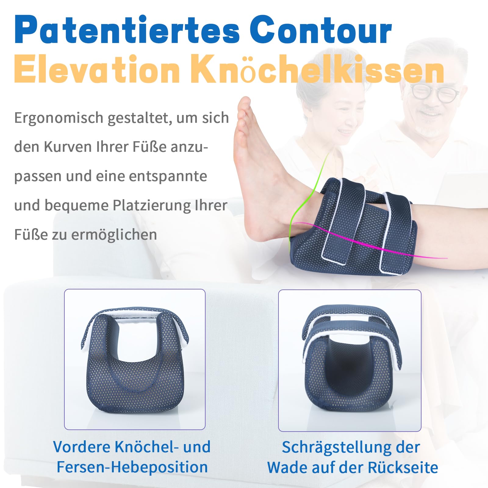 3D Fersenschutz für Dekubitus, Knöchelerhöhungskissen, Fußstützkissen für Dekubitus, Fersenkissen zur Linderung von Fersenschmerzen, 1 Stück (Navy-Packung à 1 Stück)