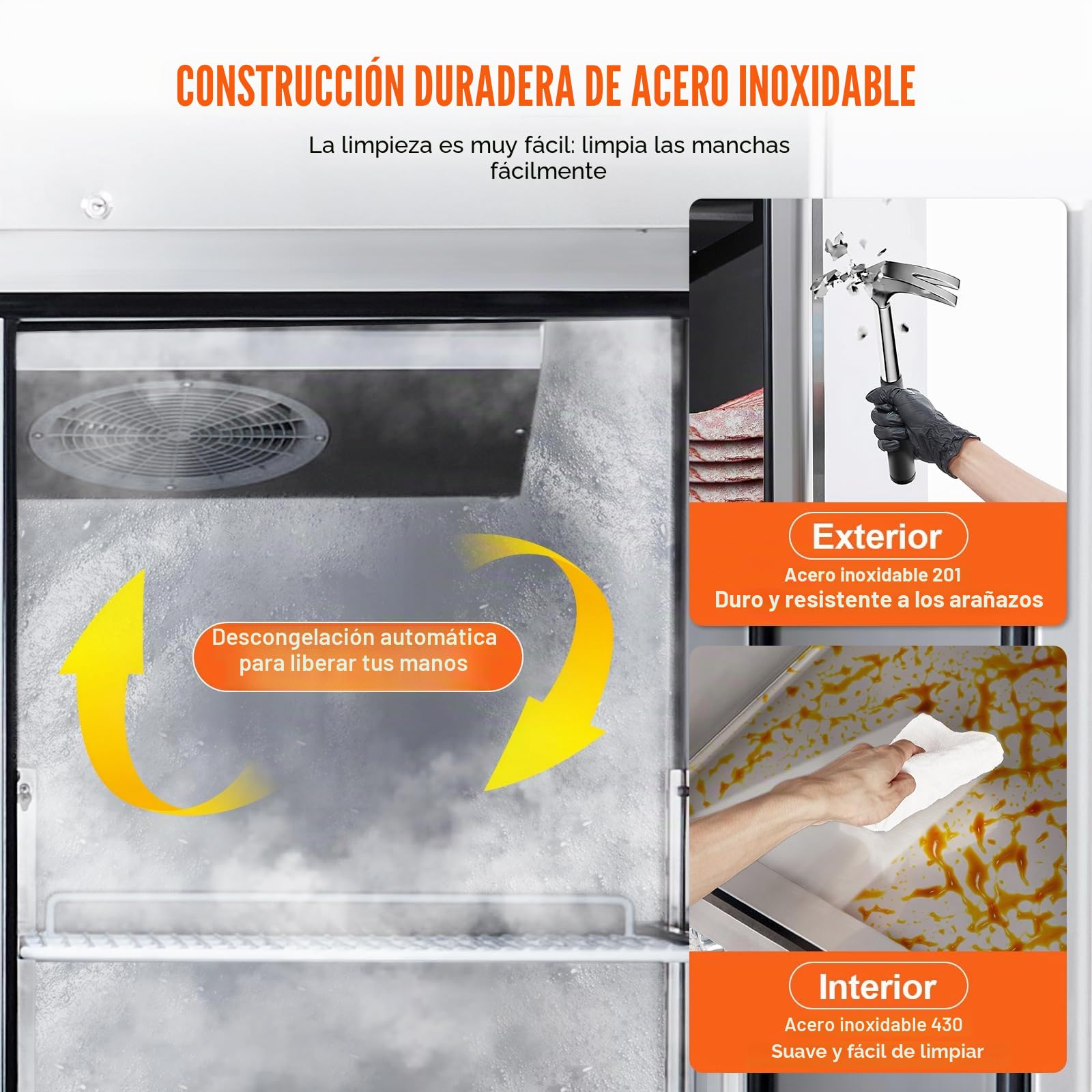VEVOR Congelador Comercial de 1100 L, Congelador Vertical con Alcance de 2 Puertas, Congelador de Acero Inoxidable con Descongelación Automática con 6 Estantes Ajustables, -25 a -15 °C y 4 Ruedas
