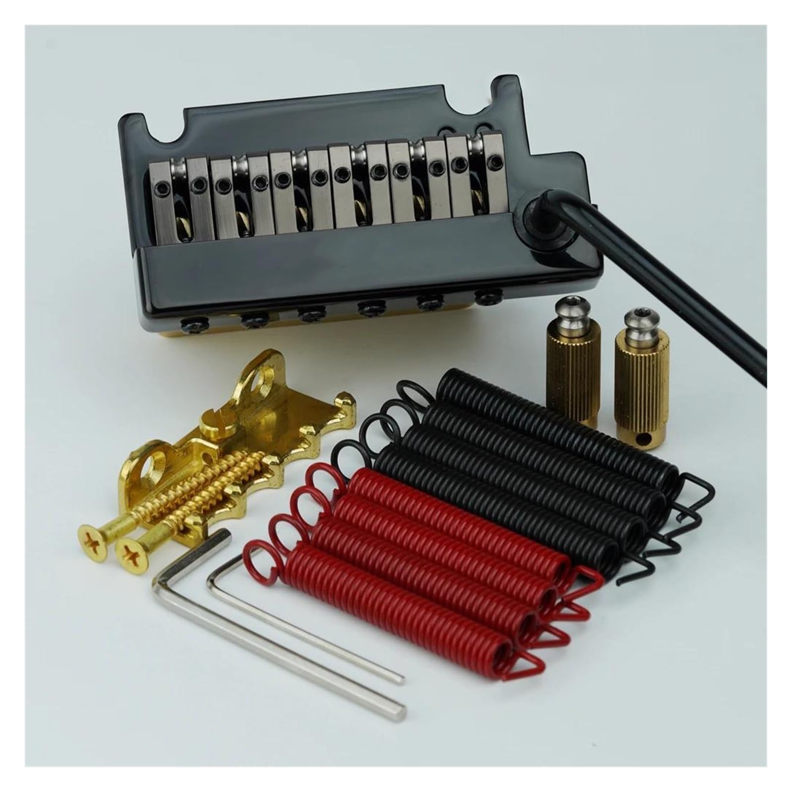 Puente Trémolo Para Guitarra De Dos Postes Sin Bloqueo Espaciado Entre Cuerdas De 10.8 Mm Equipado Con Silletas Y Bloques De Latón | Puente de guitarra(BK)