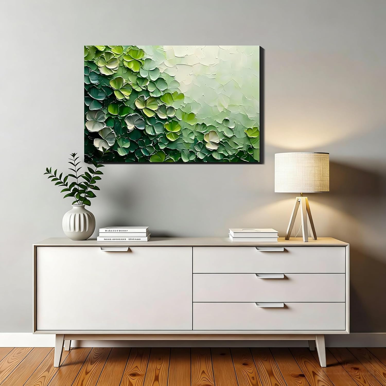 RIBNTAK Modern Shamrock Textured Framed Poster Prints, Rustic St Patricks Wall Art, Farmhouse Clover Decor for Bathroom, Suitable for Cafe, Hallway, Bedroom, Living Room, Hotel, Office