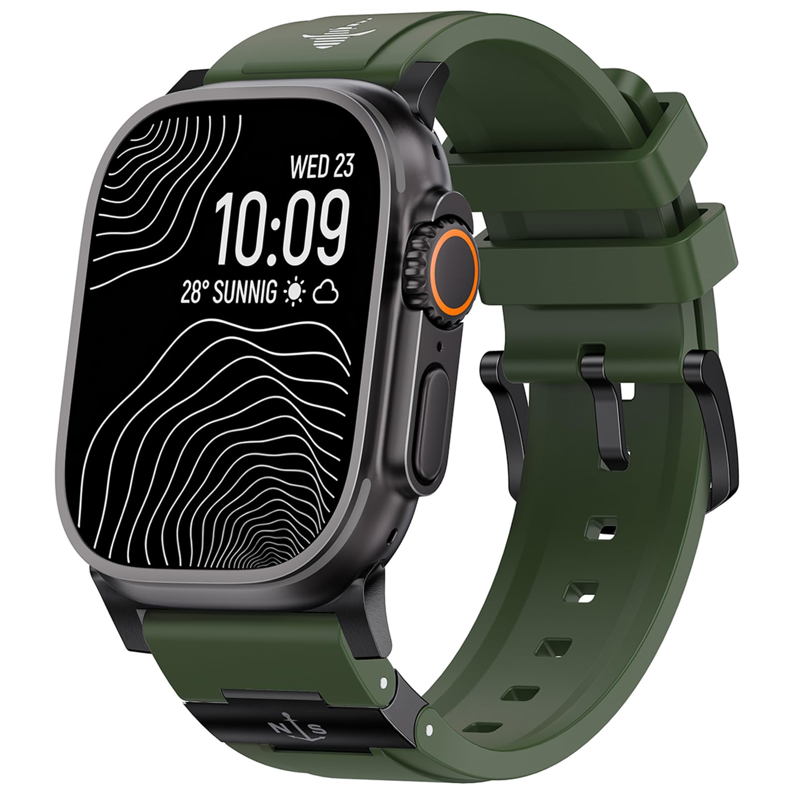 SEURE FKM Bracelet pour Apple Watch Ultra 49 mm en caoutchouc fluoré pour homme avec boucle ardillon en acier inoxydable Motif requin blanc lumineux Design nautique Compatible avec Ultra 3 2 1