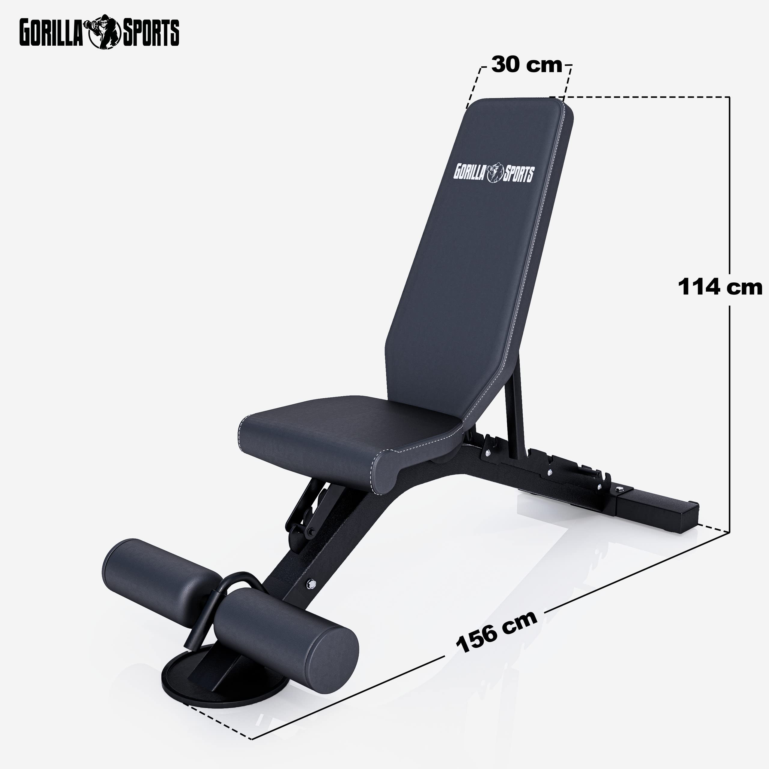 GORILLA SPORTS® Banc de Musculation - Pliable, Inclinable, Réglable en 8 Positions, Max. 400kg, Noir - Banc d'Haltérophilie, Multifonction, pour Complet du Corps, Entraînement, Abdominaux, Fitness