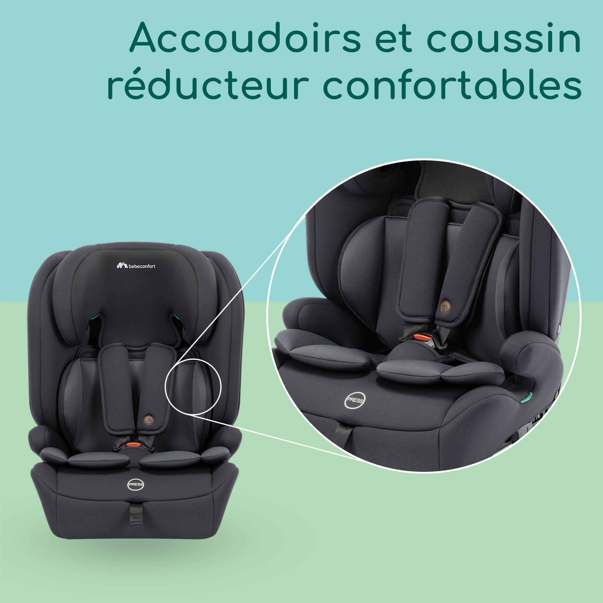 Bebeconfort EverFix Plus i-Size, Siège Auto Evolutif, 15 mois - 12 ans, 76-150 cm, Rehausseur Voiture Enfant ISOFIX, Protection Contre Les Chocs Latéraux, 14 Positions D'appui-tête, Full Black