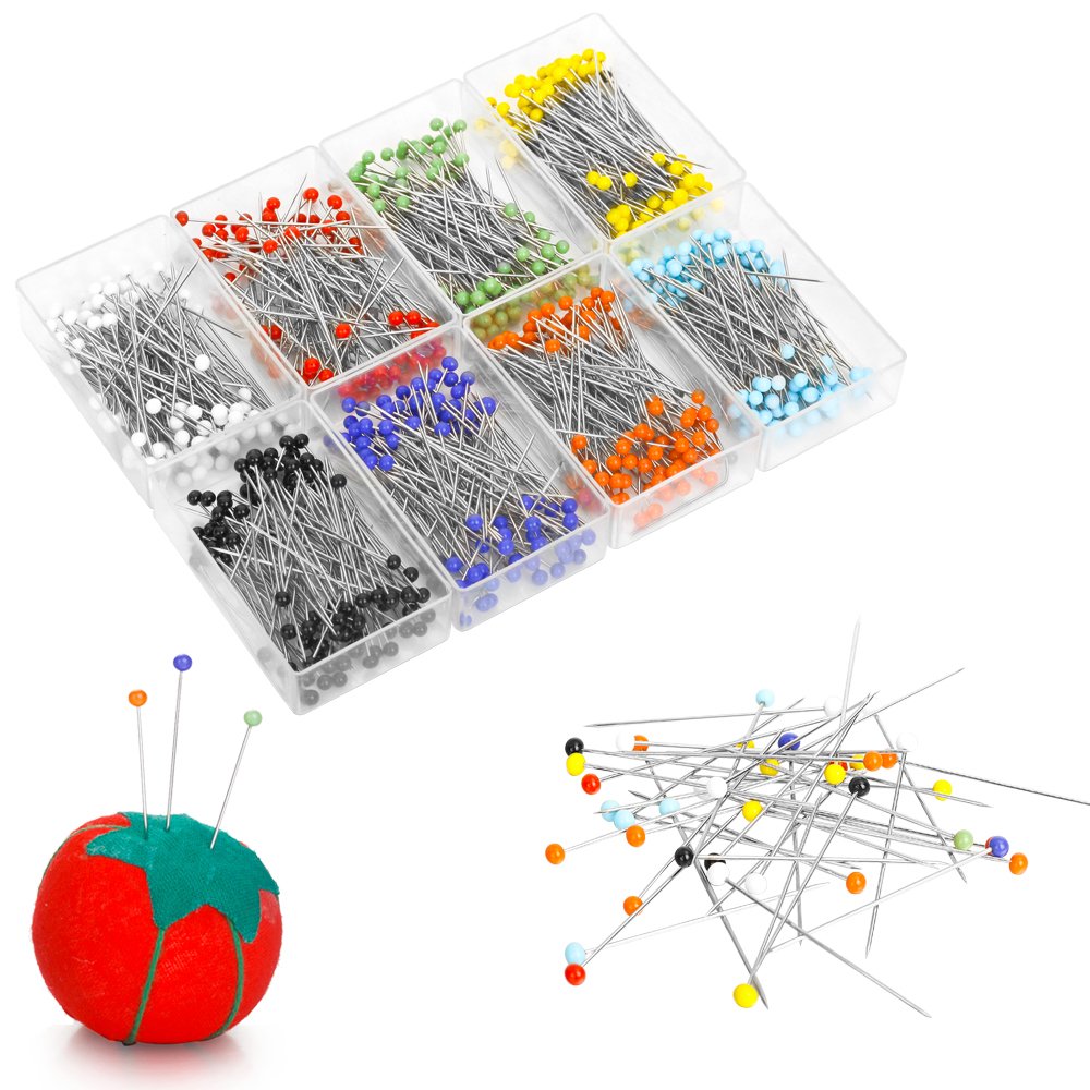 Valar Dohaeris 800 Pieces Sewing Glass Head Ball Straight Quilting Pins for Jewelry Wedding Dressmaking Components Flower Decoration with Tomato Pin Cushion,8 Colors