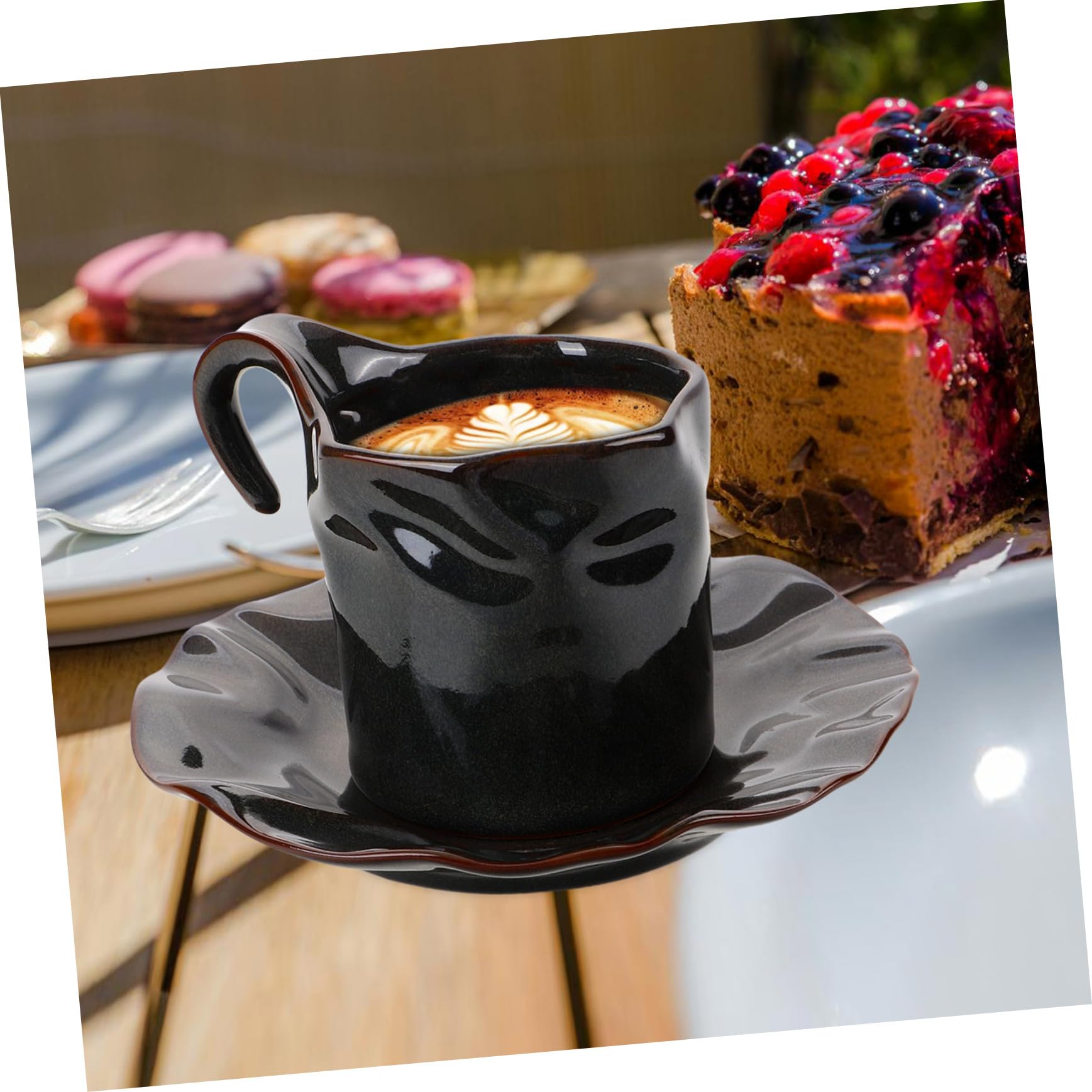 Tasse à Café en Céramique avec Soucoupe, 150ml, Poignée Pratique, Bord Lisse, Maison Restaurant, Lot de 1 Set de Set