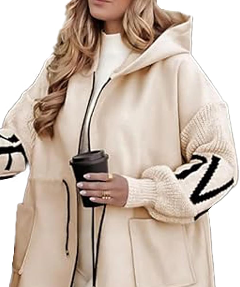 Amazon.com: SOMTHRON Women's Hooded Trench Coat Knitted Long