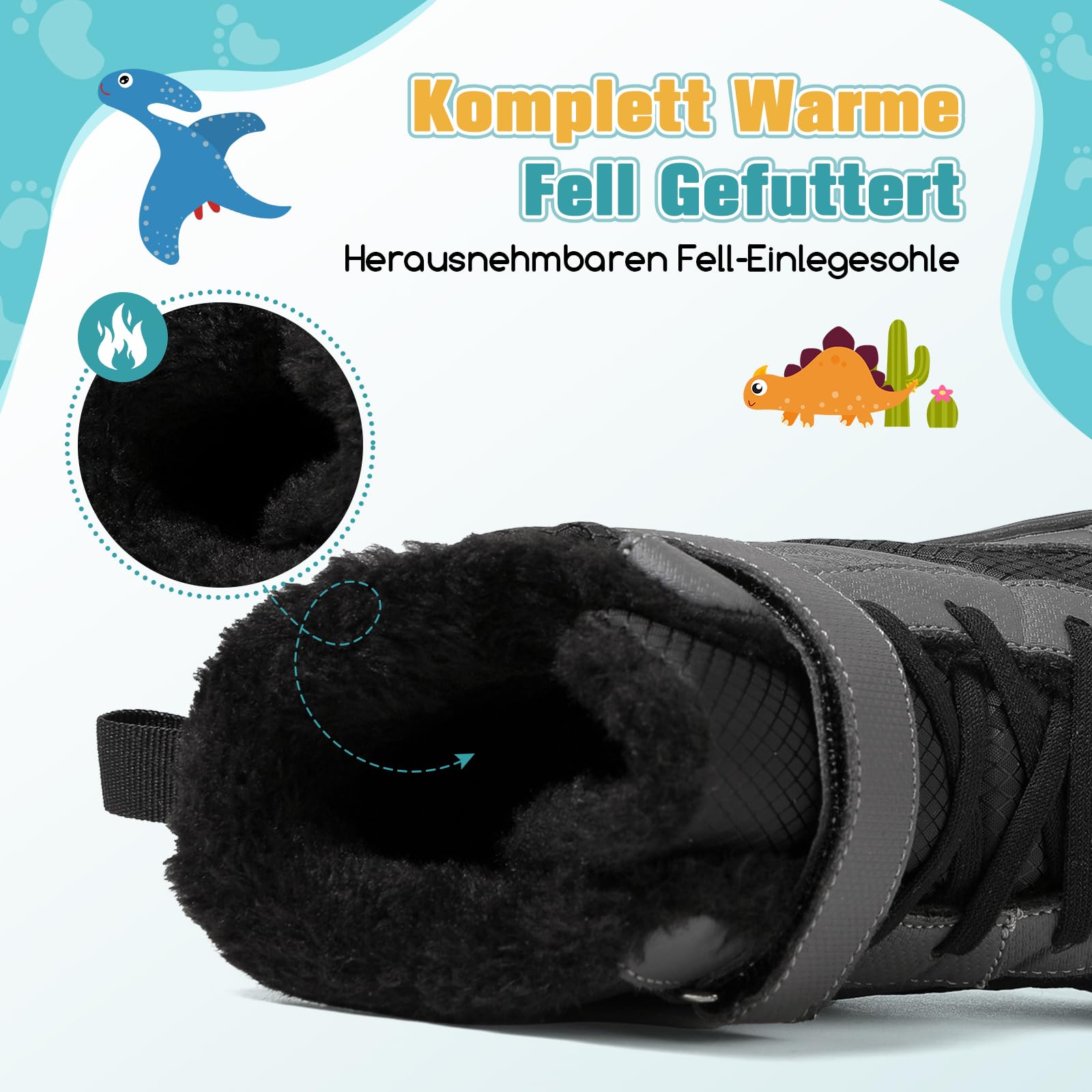 Kinder Winter Barfußschuhe Warme Gefüttert Schneestiefel mit Klettverschluss Barfußschuhe Winter Kinder Schneestiefel Breiter Zehe Wanderschuhe Leicht Rutschfest Winterstiefel