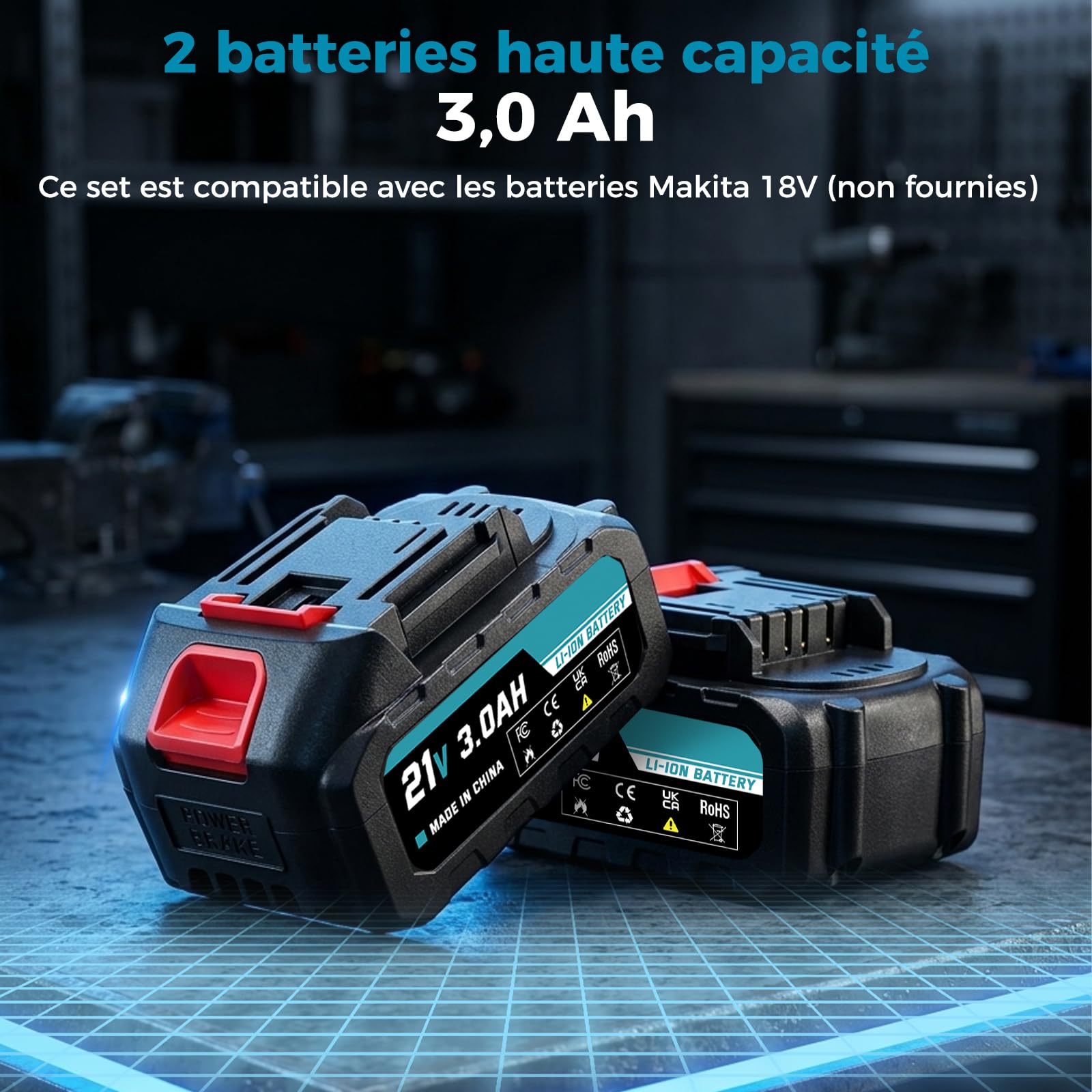 Bostar Mini Scie Circulaire & Meuleuse d'Angle sans Fil 76mm - Moteur Brushless, 2 Vitesses (8000-12000 tr/min), Coupe 0-20mm (90° Fixe), 2x Batteries 3.0Ah, Compatible avec Makita 18V LXT