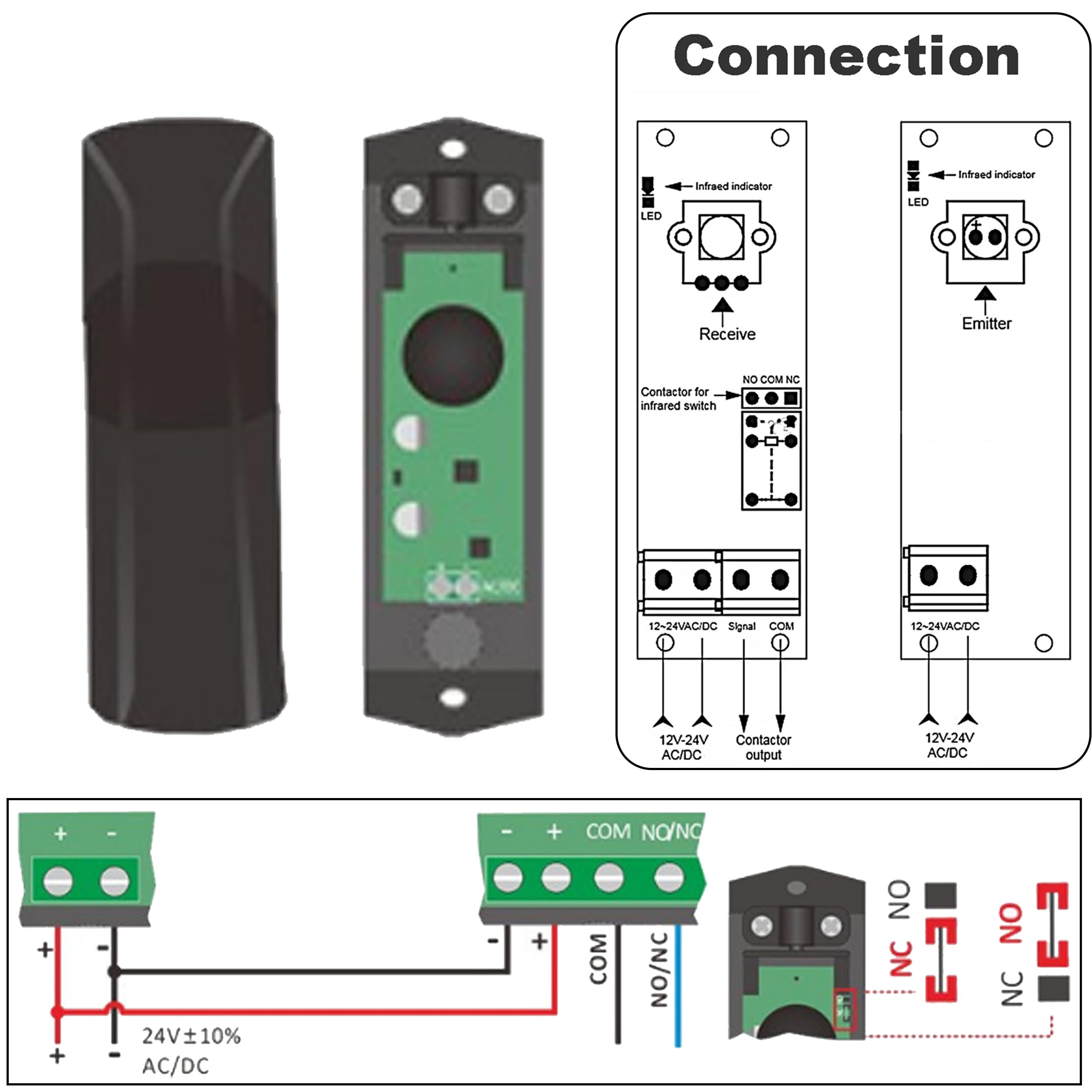 Cellule Photoélectrique Inarouge à Réflecteur Longue Portée, Porte Automatique, Capteur Avec Couvercle étanche, 12-24V DC, AC