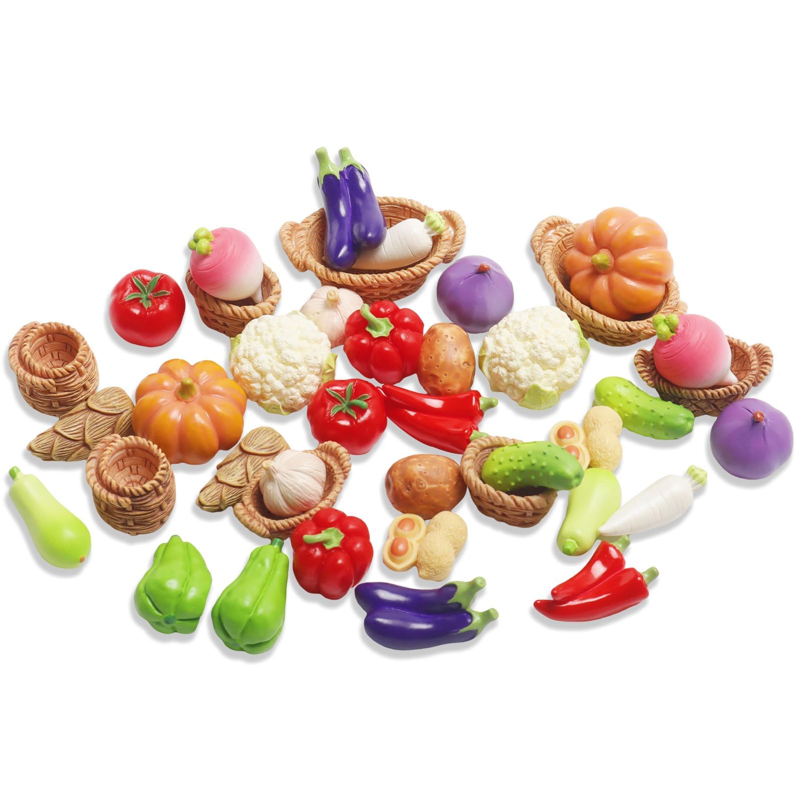 Exasinine 42 Pcs Miniature Food Mini Vegetables Figurines Miniature Baskets for Miniatures Food Kitchen Mini House Store