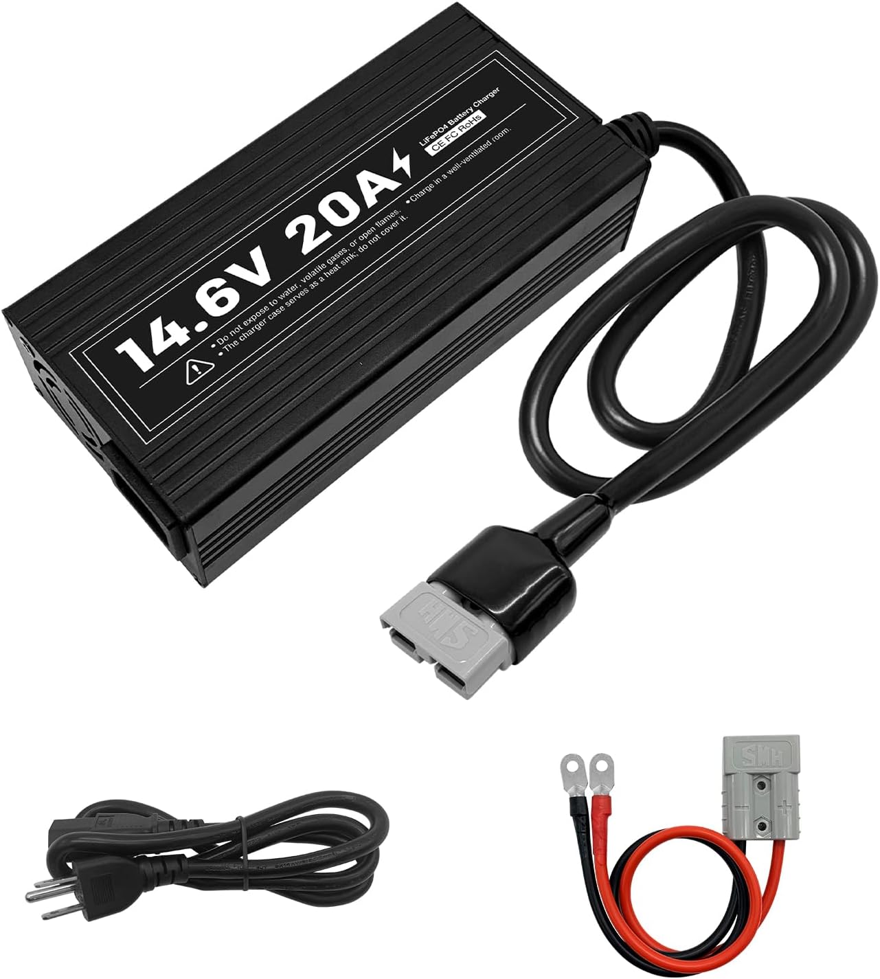 12V 20A Lithium Battery Charger 14.6V LiFePO4 Battery Charger Smart Charger with Anderson Connector Indicator Special for Lithium LiFePO4 Deep Cycle Rechargeable Batteries of Boat, RV