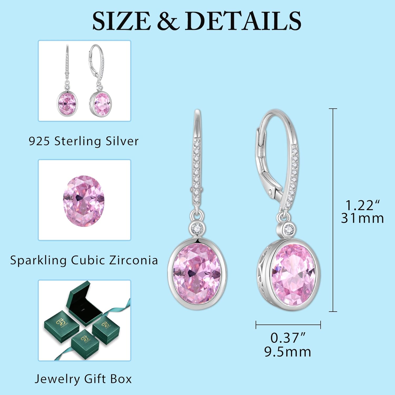 FJ Oval Cut Dangle Drop Earrings 925 Sterling Silver Leverback Earrings Birthstone Jewelry Gifts for Women - Image 6