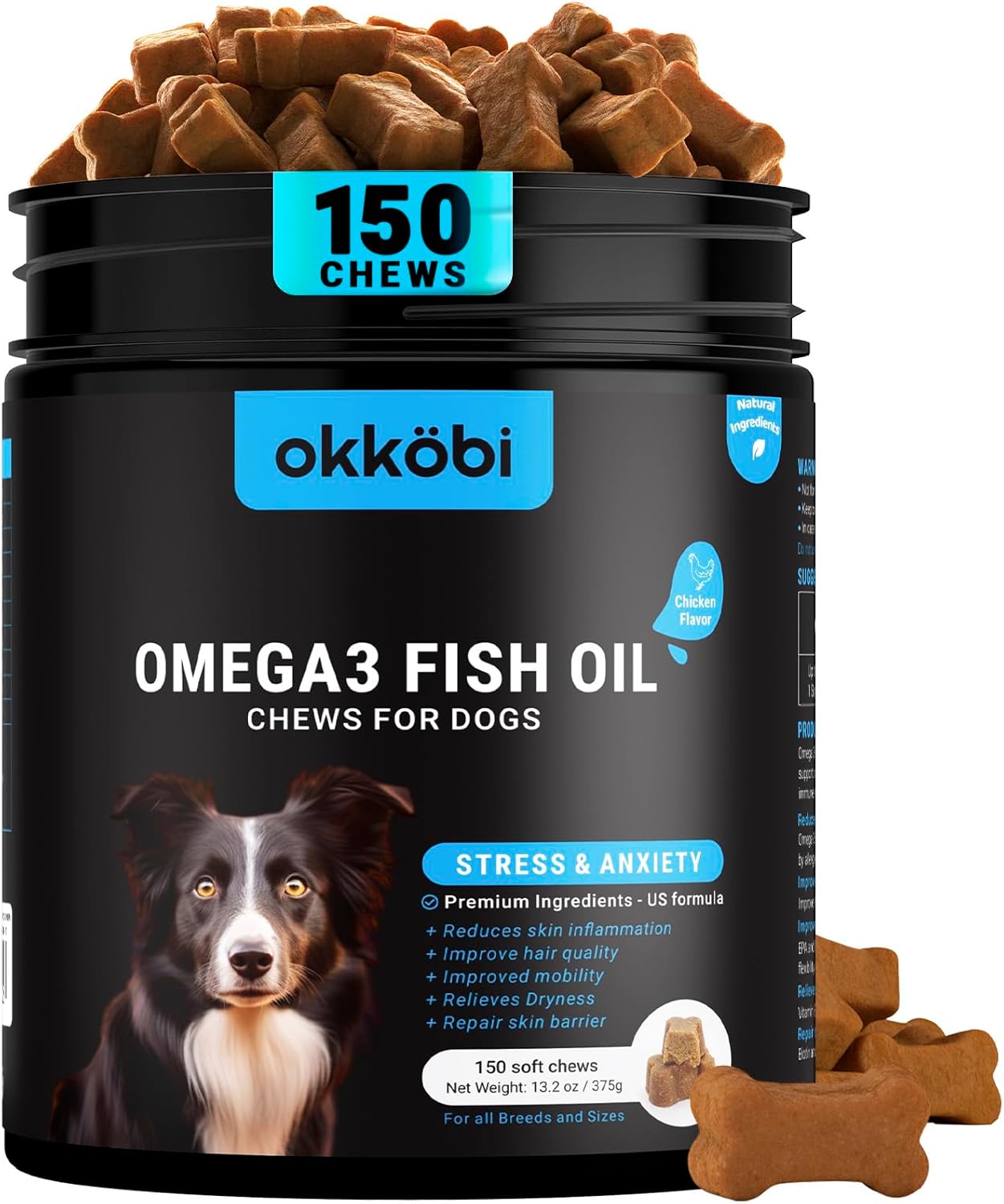 Omega 3 Chews for Dogs – 150Pcs – Dog Skin and Coat Supplement – Rich in EPA & DHA Fatty Acids – Itching Skin Relief Chews – Reduce Hair Shedding – Made with Fish Oil – Chicken Omega 3 Chews for Dogs – 150Pcs – Dog Skin and Coat Supplement – Rich in EPA & DHA Fatty Acids – Itching Skin Relief Chews – Reduce Hair Shedding – Made with Fish Oil – Chicken