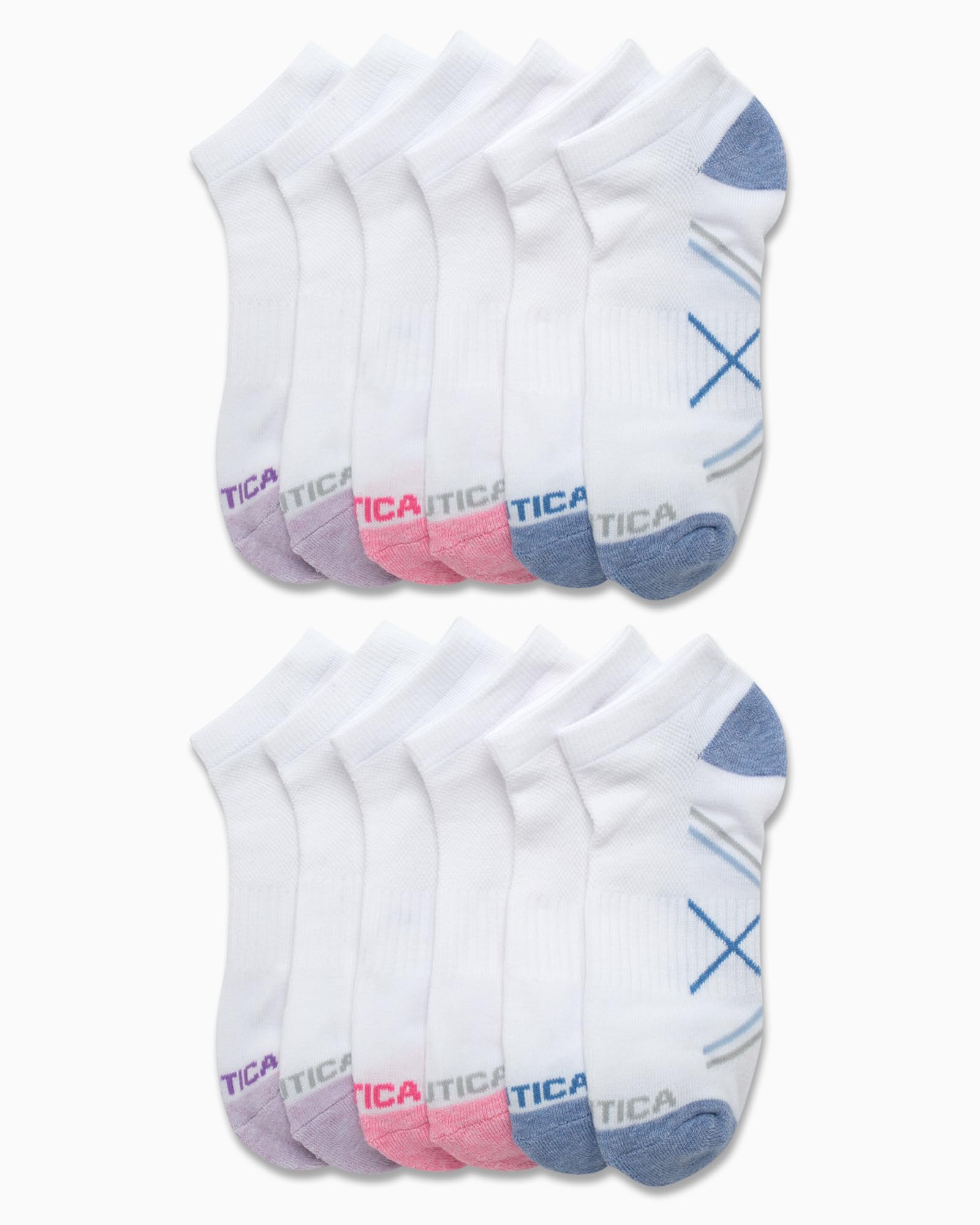 Nautica Women's Athletic Socks - Cushioned Low Cut Ankle Socks (12 Pack), Size 4-10, White Multi