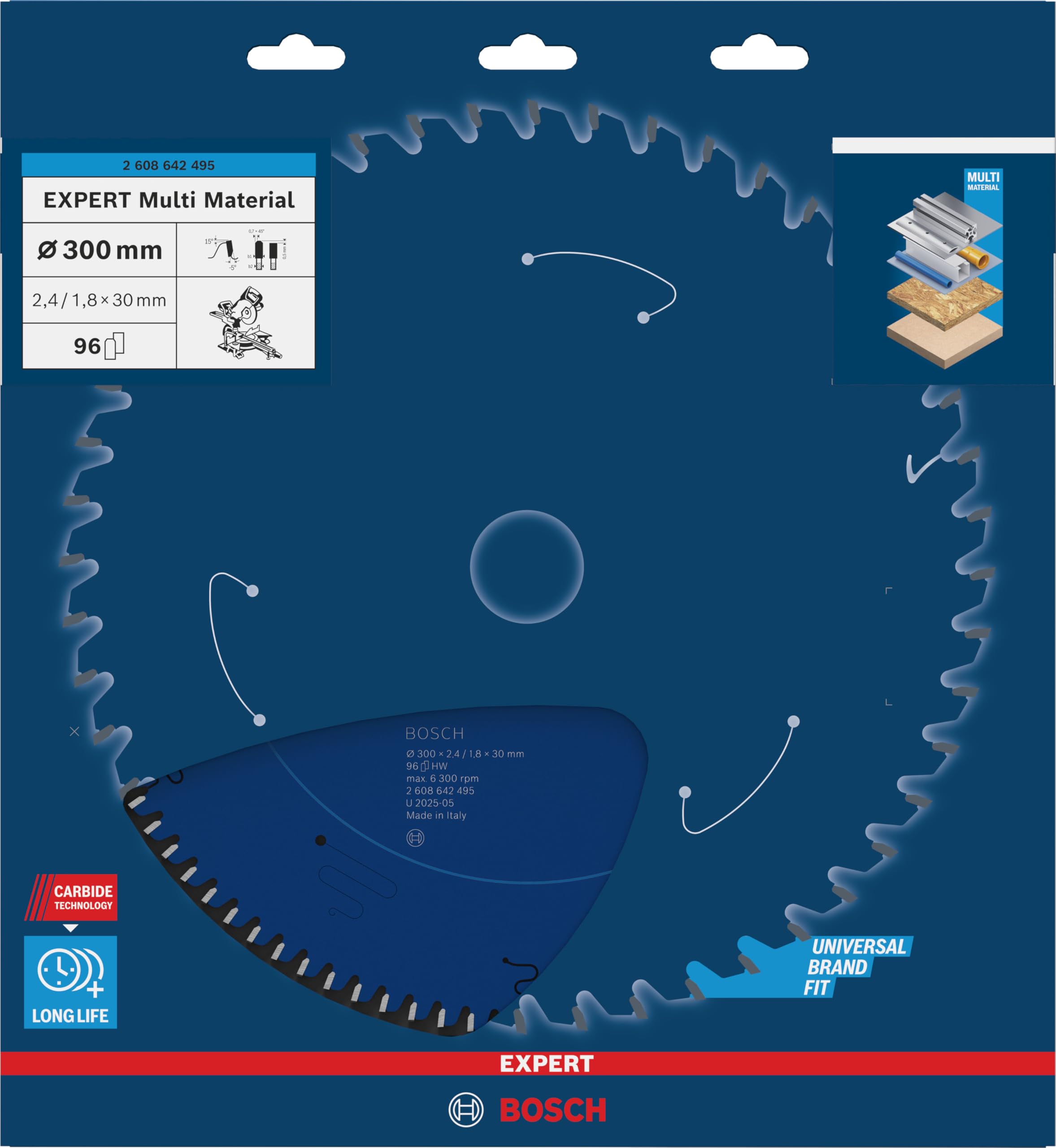 Bosch 2608642495 Lame de scie circulaire expert for multi material 300 x 30 x 2,4 mm 96, Bleu