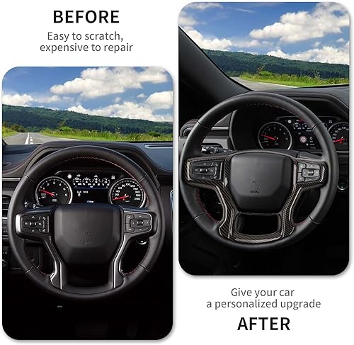 Miniatura 6 de RAZPOY Funda de fibra de carbono para volante compatible con Chevy Silverado y Suburban 2020-2023 y Tahoe 2021-2023 2021-2023