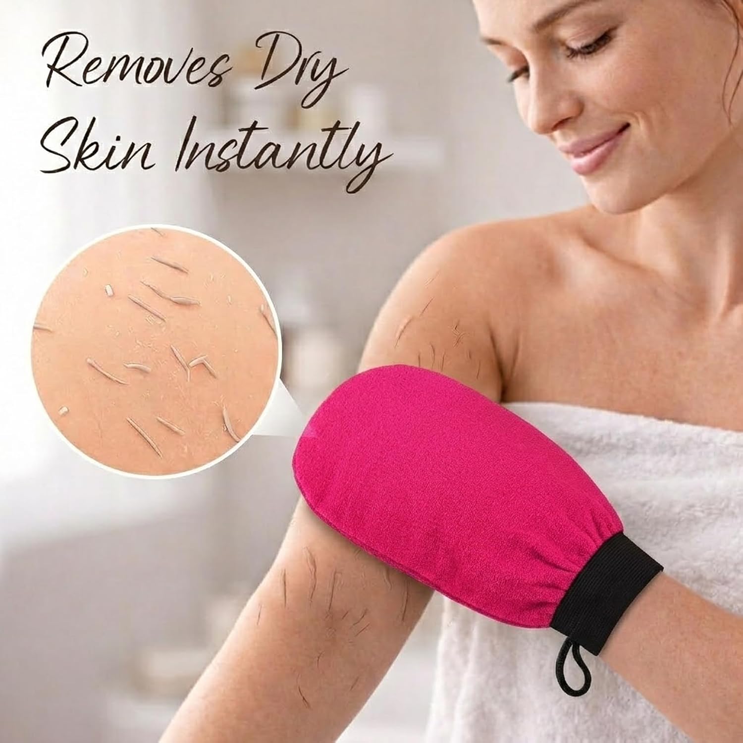 Exfoliating Gloves 2 Pcs, Korean Exfoliating Mitts, Body Scrub for Dead Skin Remover, Exfoliating Body Scrubber for Bath Shower, Body Exfoliator Scrubber, Moroccan Exfoliate Glove, Women Men (Rose) image 3