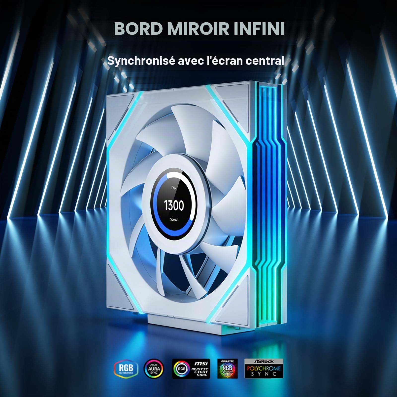 TZMRIT Interstellar-V4 LCD Daisy Chain RGB PC Ventilateur 120 mm, 1,5 pouce LCD/24 LEDs/2100 RPM/61.54CFM/28 mm (White)