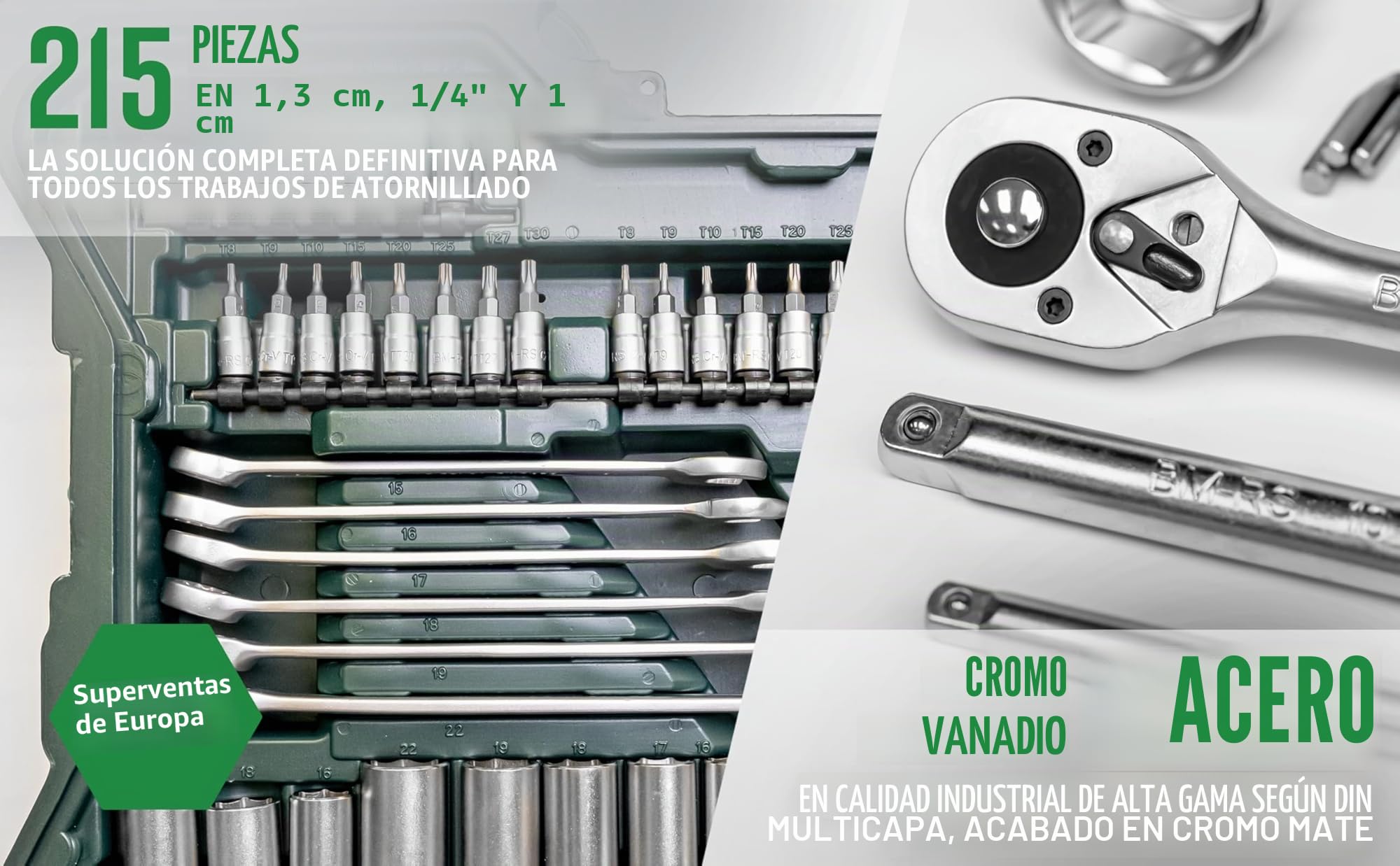 Mannesmann M98430 (6/7) Juego de llaves Vaso, Verde Mannesmann,6 cm