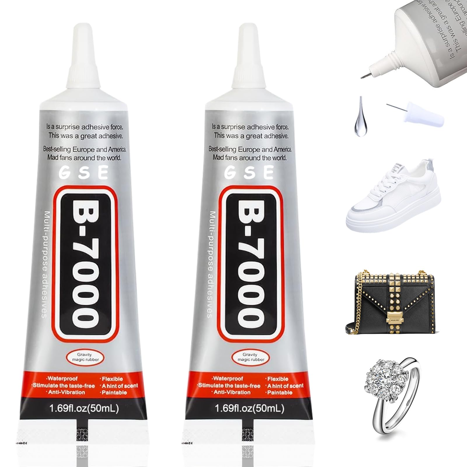 B7000 Adhesive (2 Pack) - Clear Glue for Rhinestone Crafts, Multi-Functional Super Glue Transparent Paste for Phone, Jewelry, Glass, Wood, Metal, Fabric