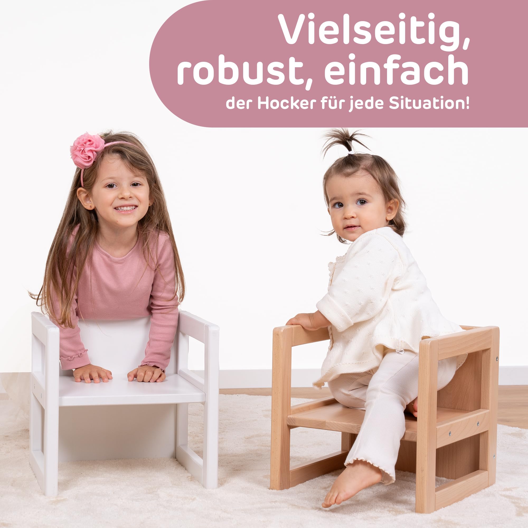 babybay Sitzhocker Littlefoot für Kinder 3-in-1 Stuhl/Tisch, natur lackiert
