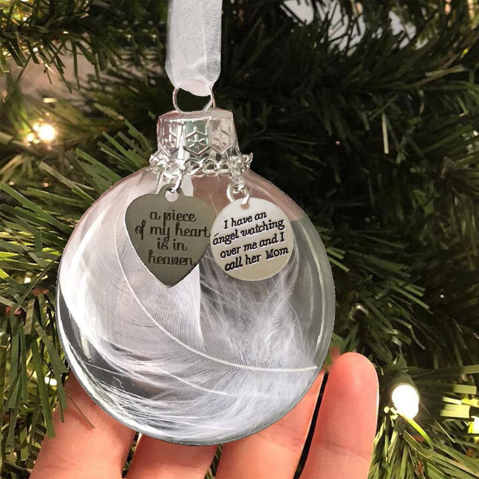 Clear Christmas Memorial Ornament Feather Ball, A Piece of My Heart is in  Heaven Loss of Loved One Mother Christmas Tree Hanging Sympathy Gift