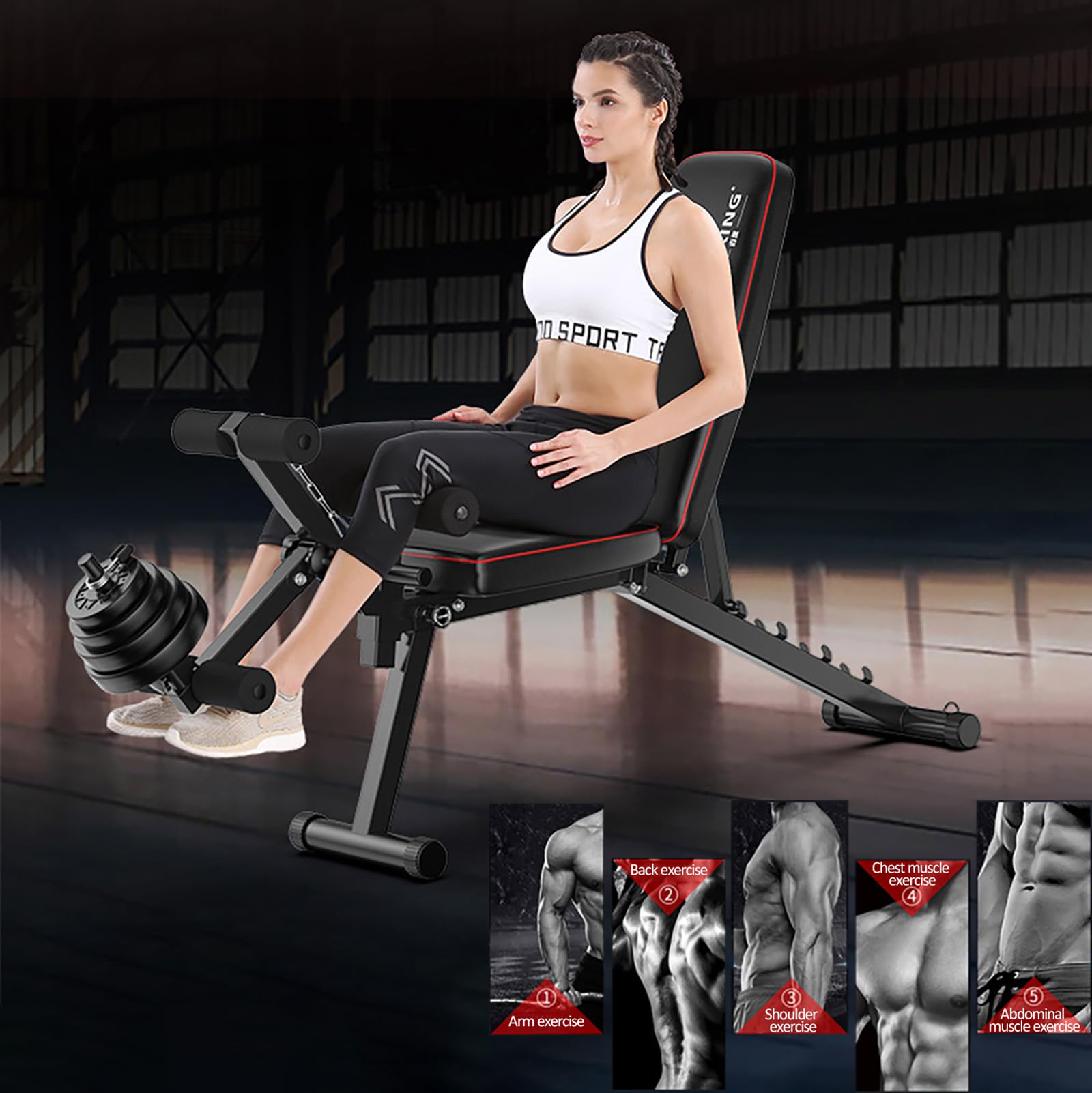 Banco Multifuncional Gym Banco de Musculacion Capacidad de Peso de 200 kg/440 lbs, Ajuste de ángulo de 6 Niveles, Banco Inclinado de Gimnasio con inclinación Plana para Press de banca