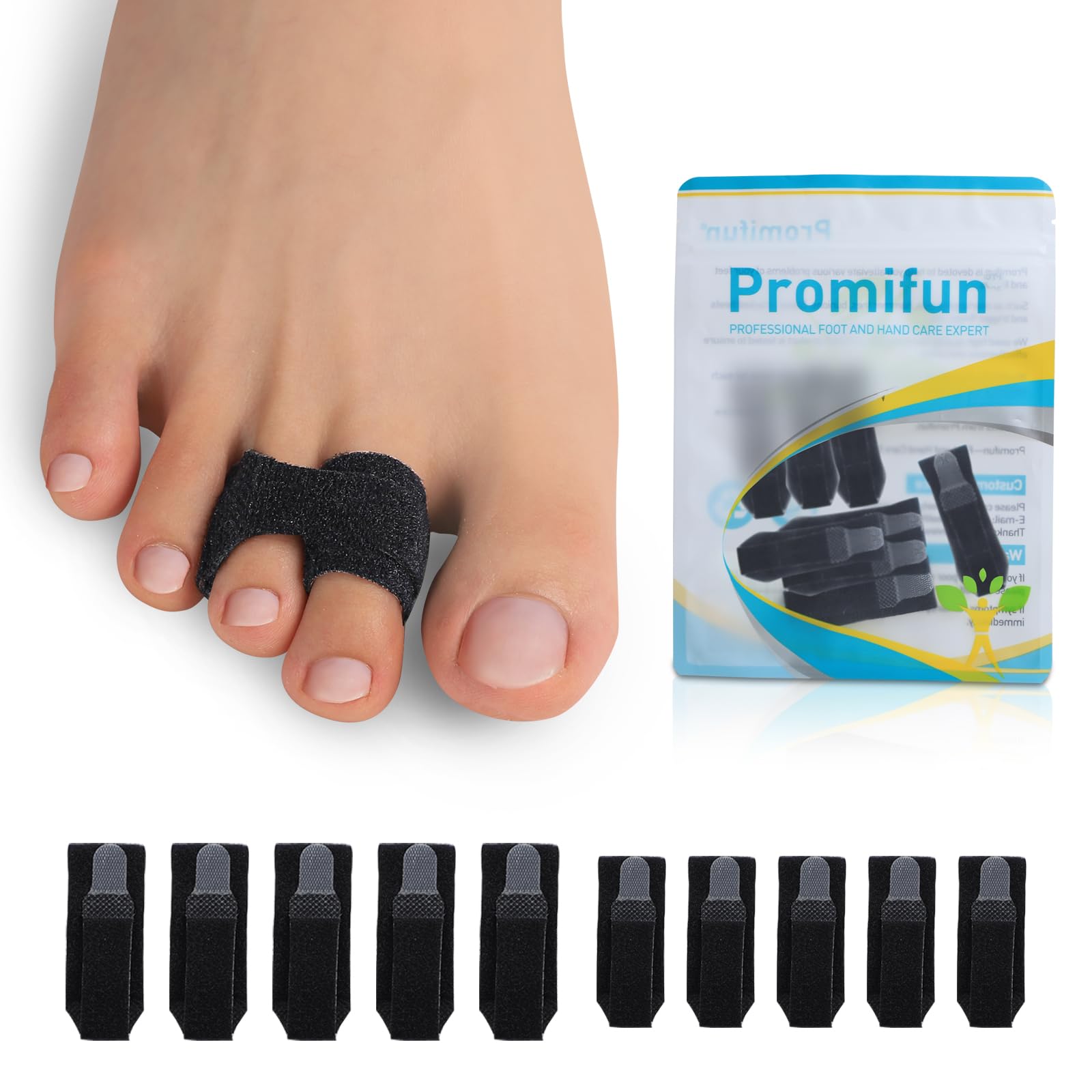 10 Pack Hammerzehenkorrektor Zehenschiene für gebrochene Zehen, Orthopädischer Zehentrenner, gepolsterte Bandagen, Heal Wrap Zehenbegradiger für schiefe Zehen (Schwarz 5L+5S）