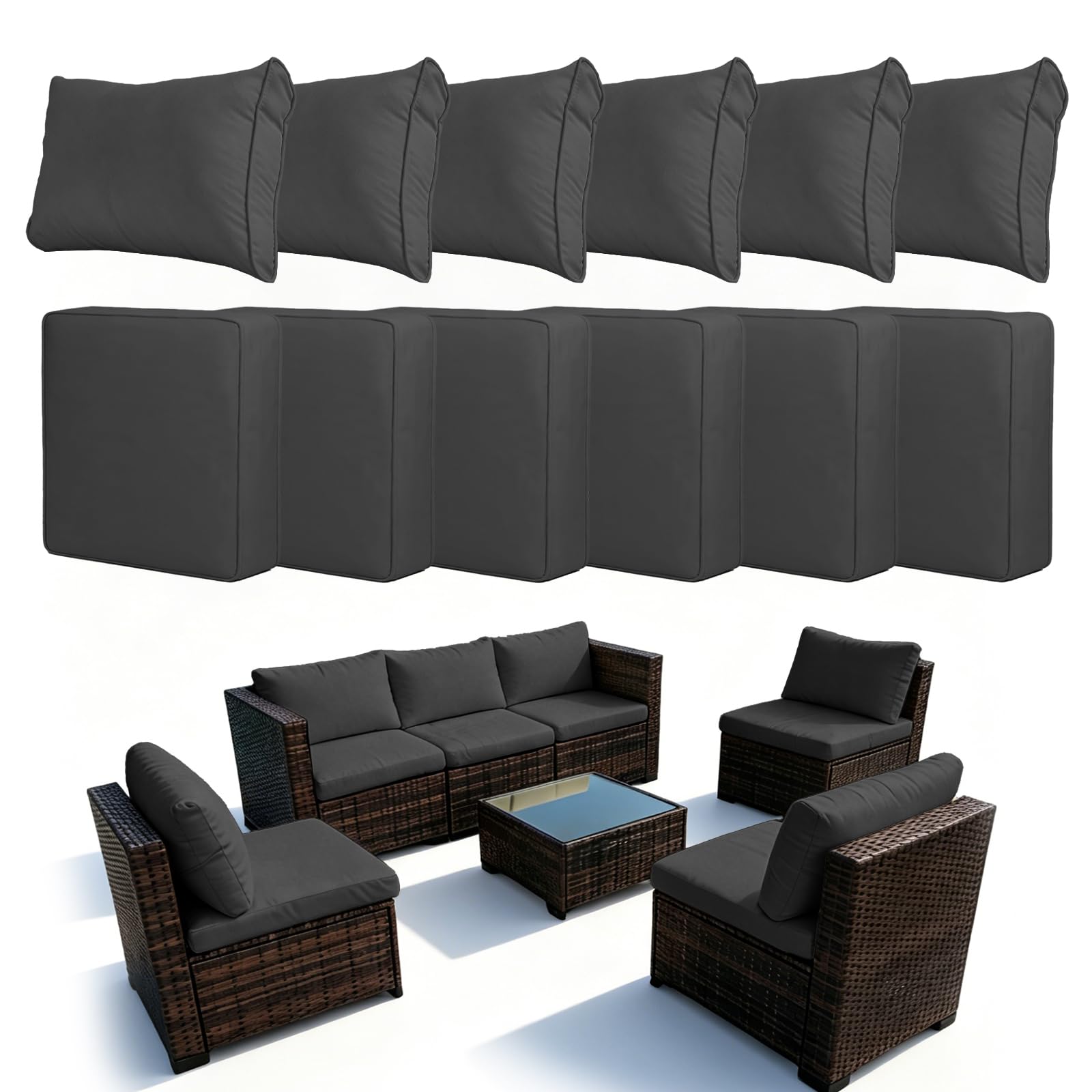Photo 1 of 12Pcs Patio Cushion Covers, Outdoor Cushion Covers Set (Grey, Cover Only)