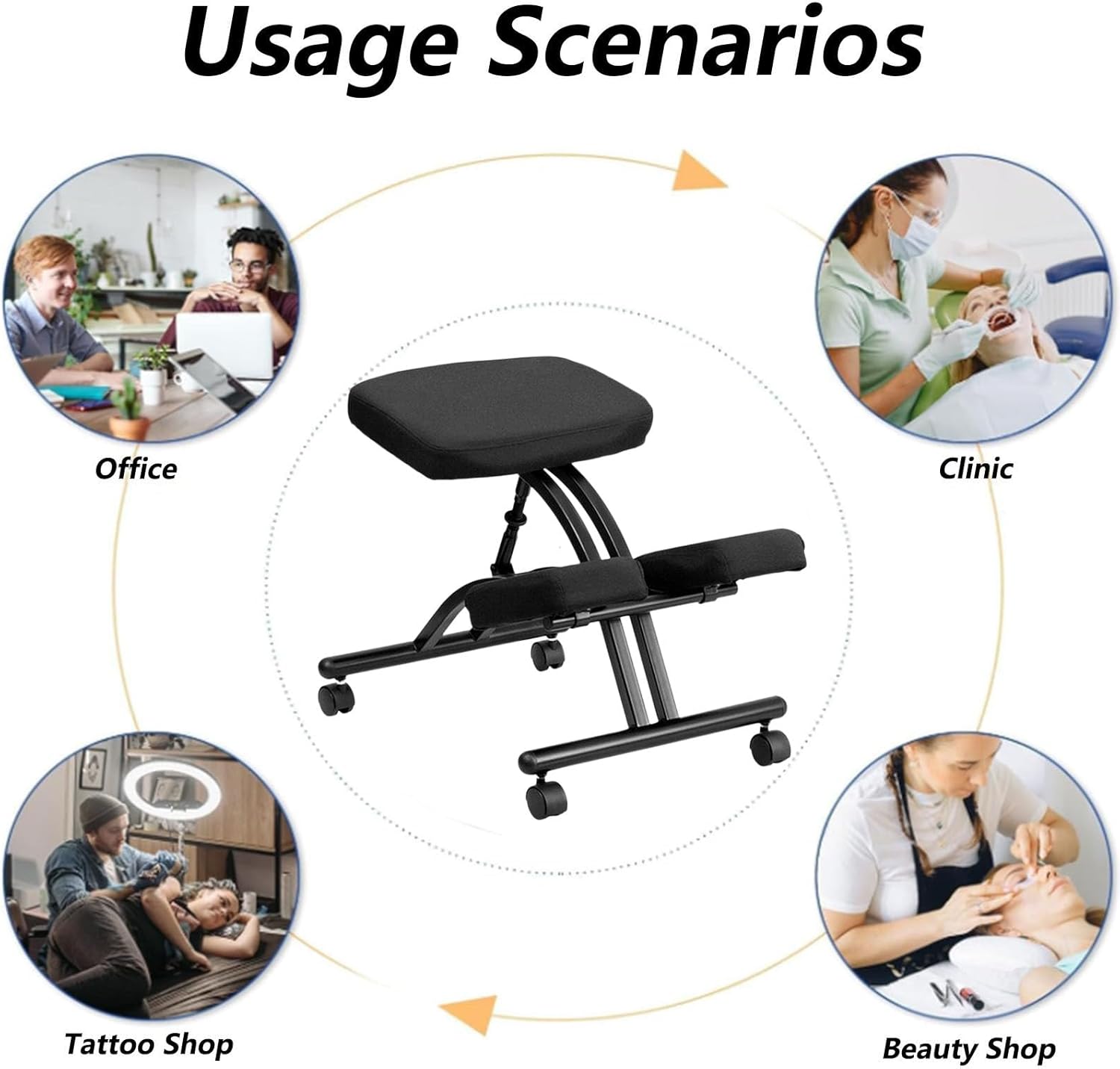 SFKLYU Kneeling Chair Ergonomic Height and Angle Adjustable Stool with Brake and Smooth Gliding Casters for Home and Office,A1