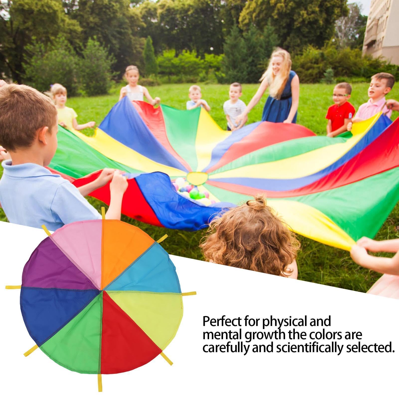 Paracadute Rainbow Gym - Paracadute all'aperto 5 m con manici sensoriali, giocattolo di attività di gruppo in nylon leggero, attrezzatura per esercizi, gioco di coordinamento della Po