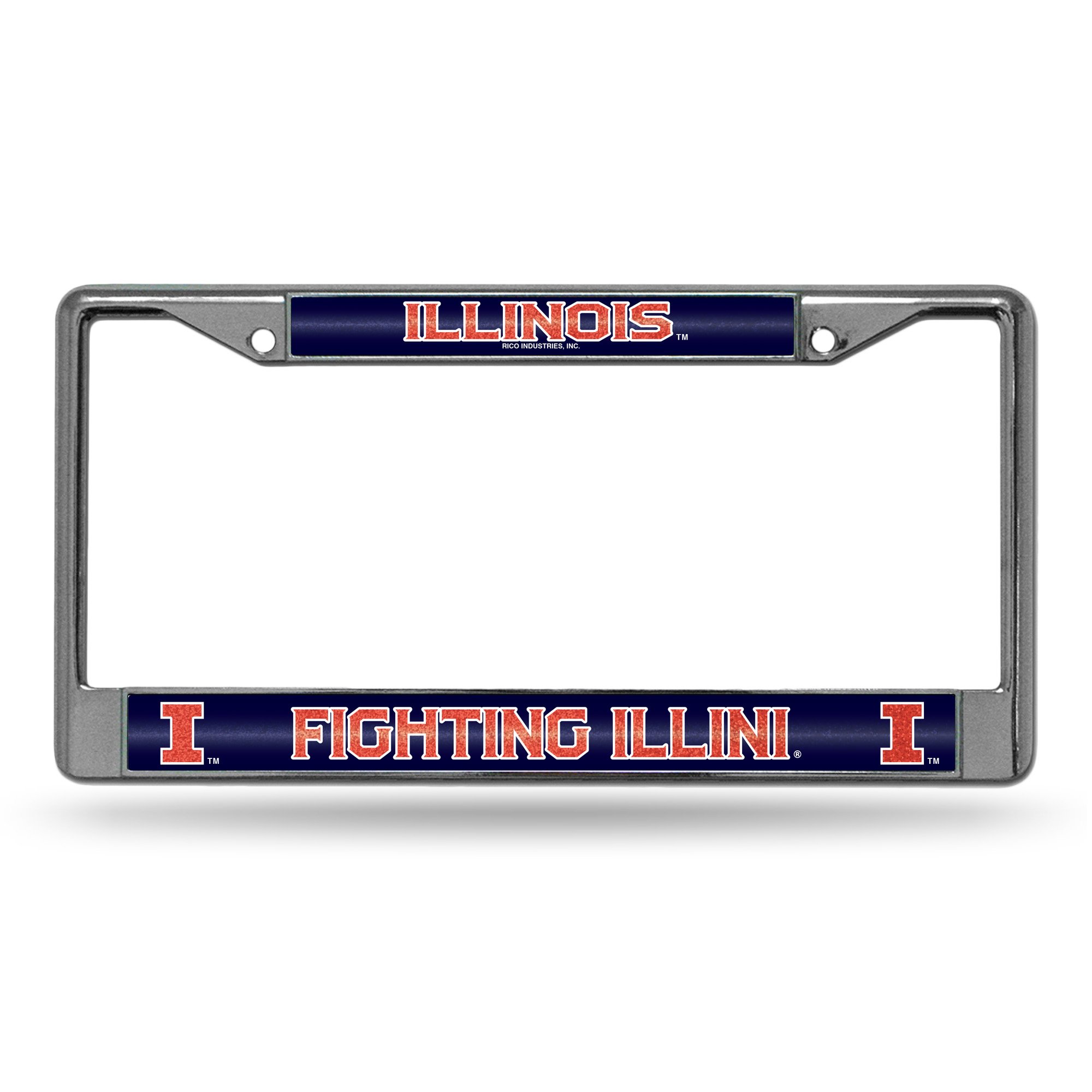 Rico Industries NCAA Illinois Fighting Illini Bling Chrome License Plate Frame with Glitter Accent, 6 x 12.25-