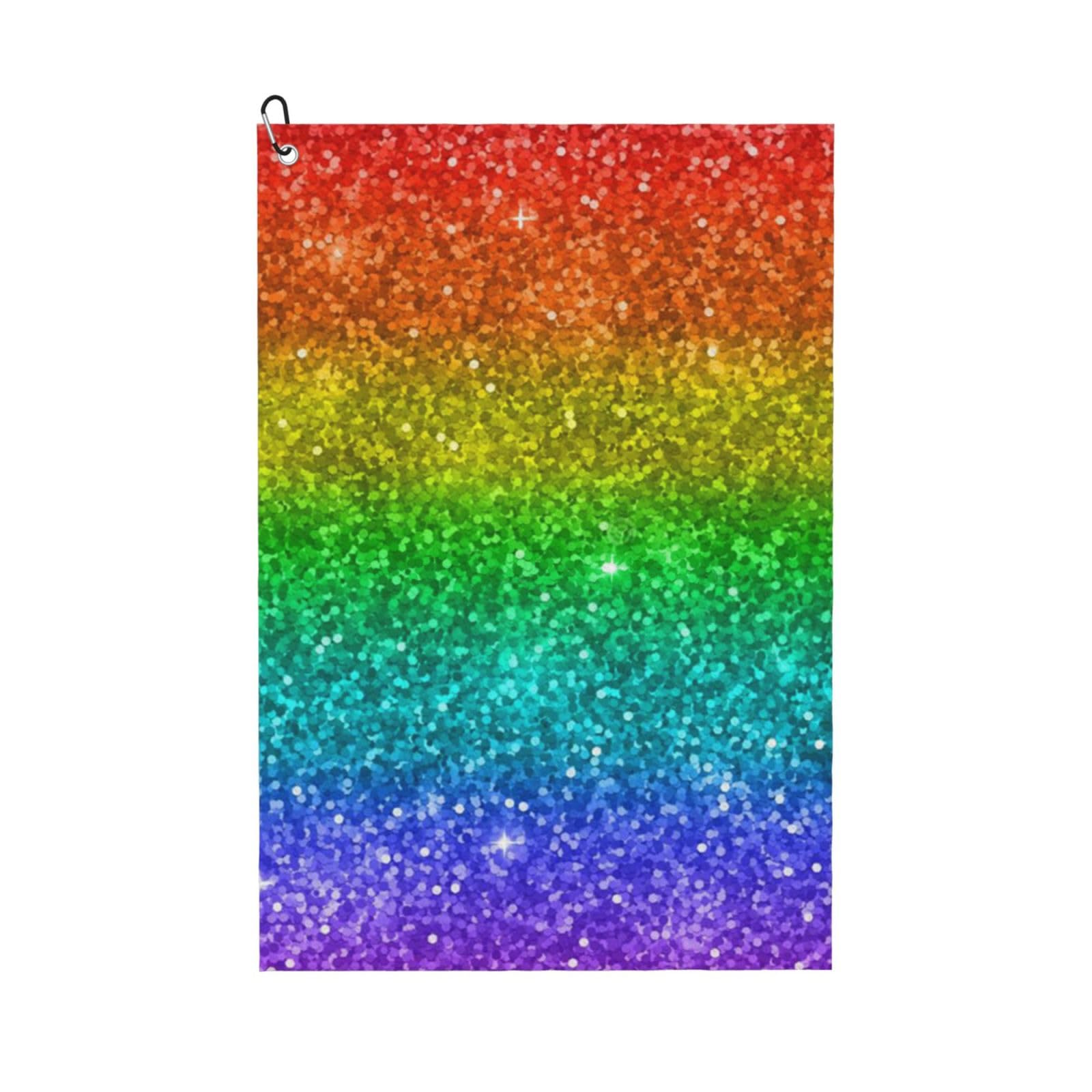 Hnnkloy Multicolor Rainbow Glitter, 16x24 in Portable Waffle Golf Towels with Carabiner Clip for Golf Bag