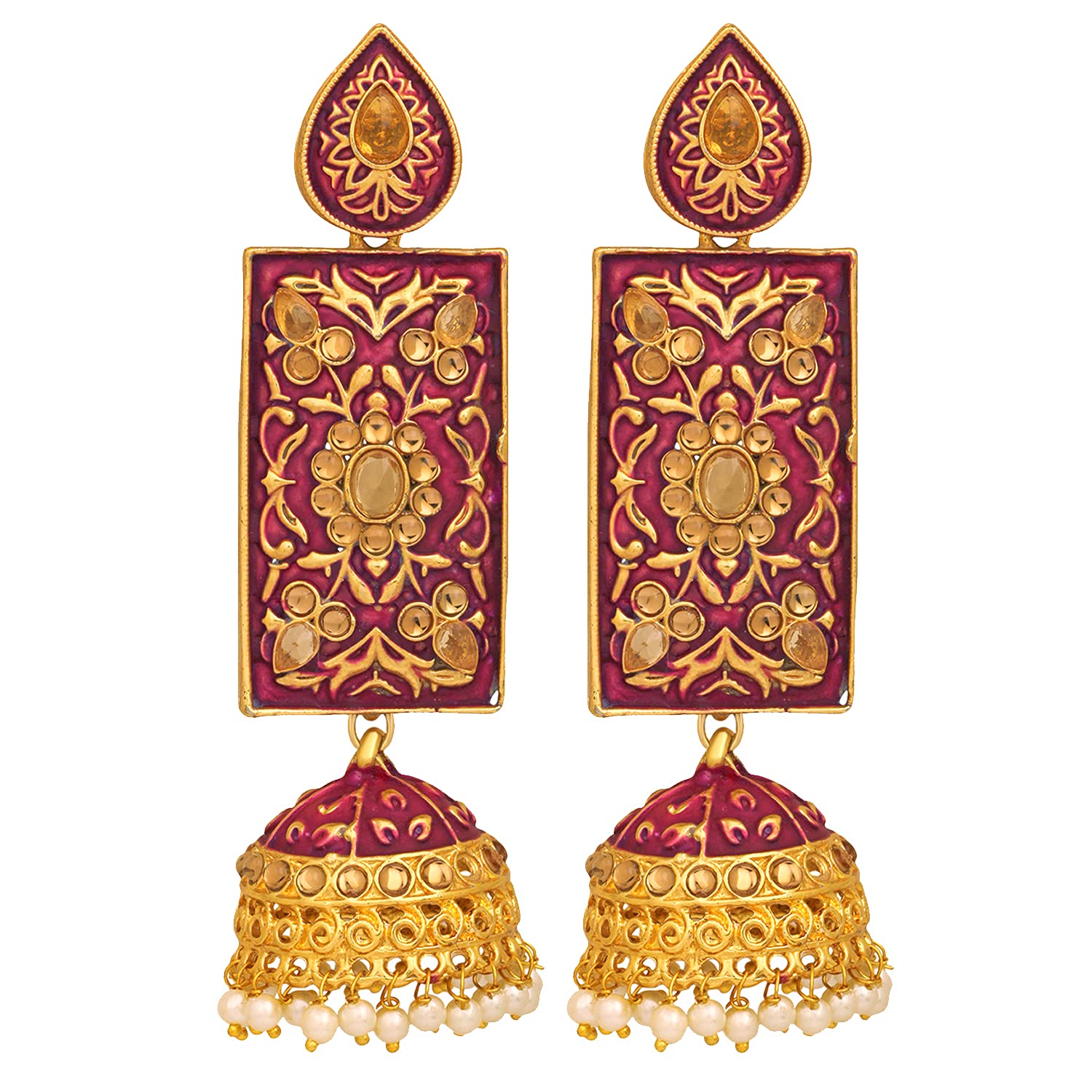 Mahi Maroon Meenakari Work Enamelled Rectangular Dangle Jhumka Earrings with Artificial Pearl for Women (ER1109714GMrn) (B094ZZH9F6) Amazon Price History, Amazon Price Tracker