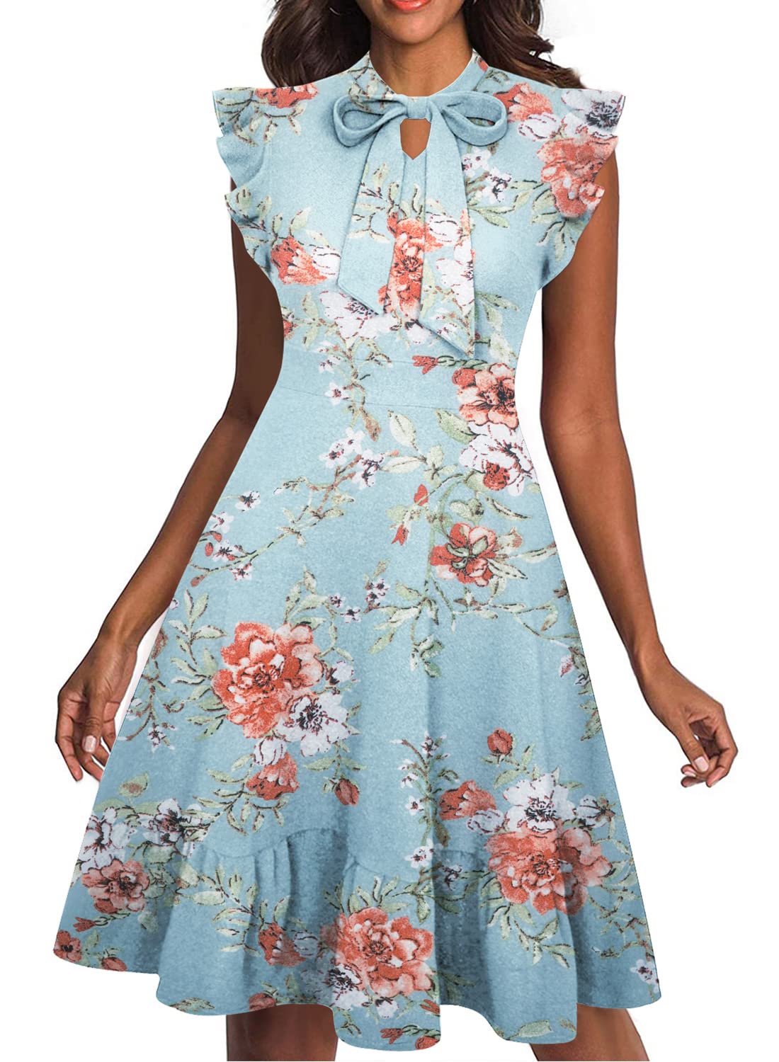 Women Summer Floral Sleeveless A-Line Wear to Work Wedding Guest Party Dresses