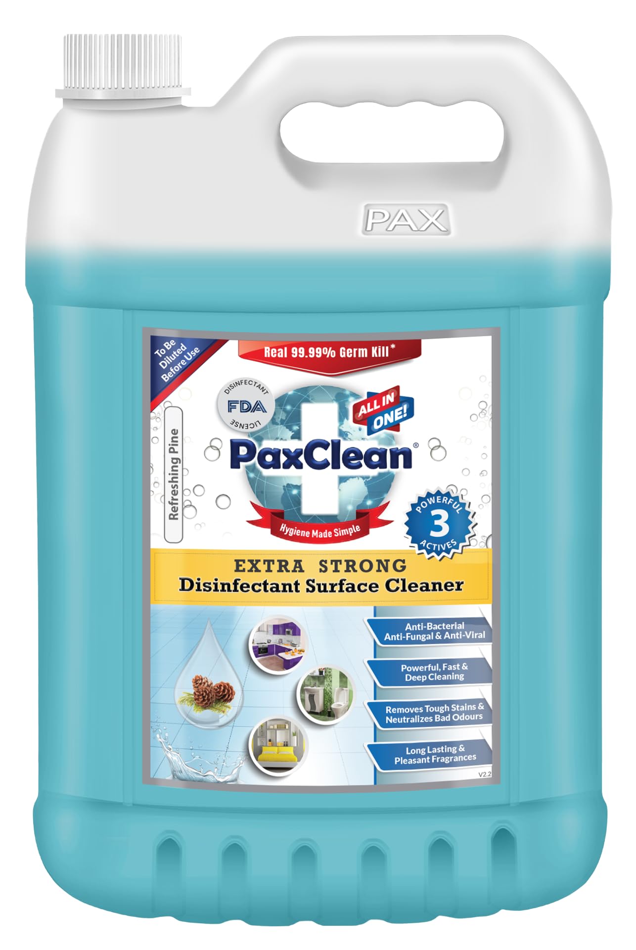 Extra Strong Surface & Floor Cleaner Disinfectant with 99.99% Germ Kill (Refreshing Pine), 5L