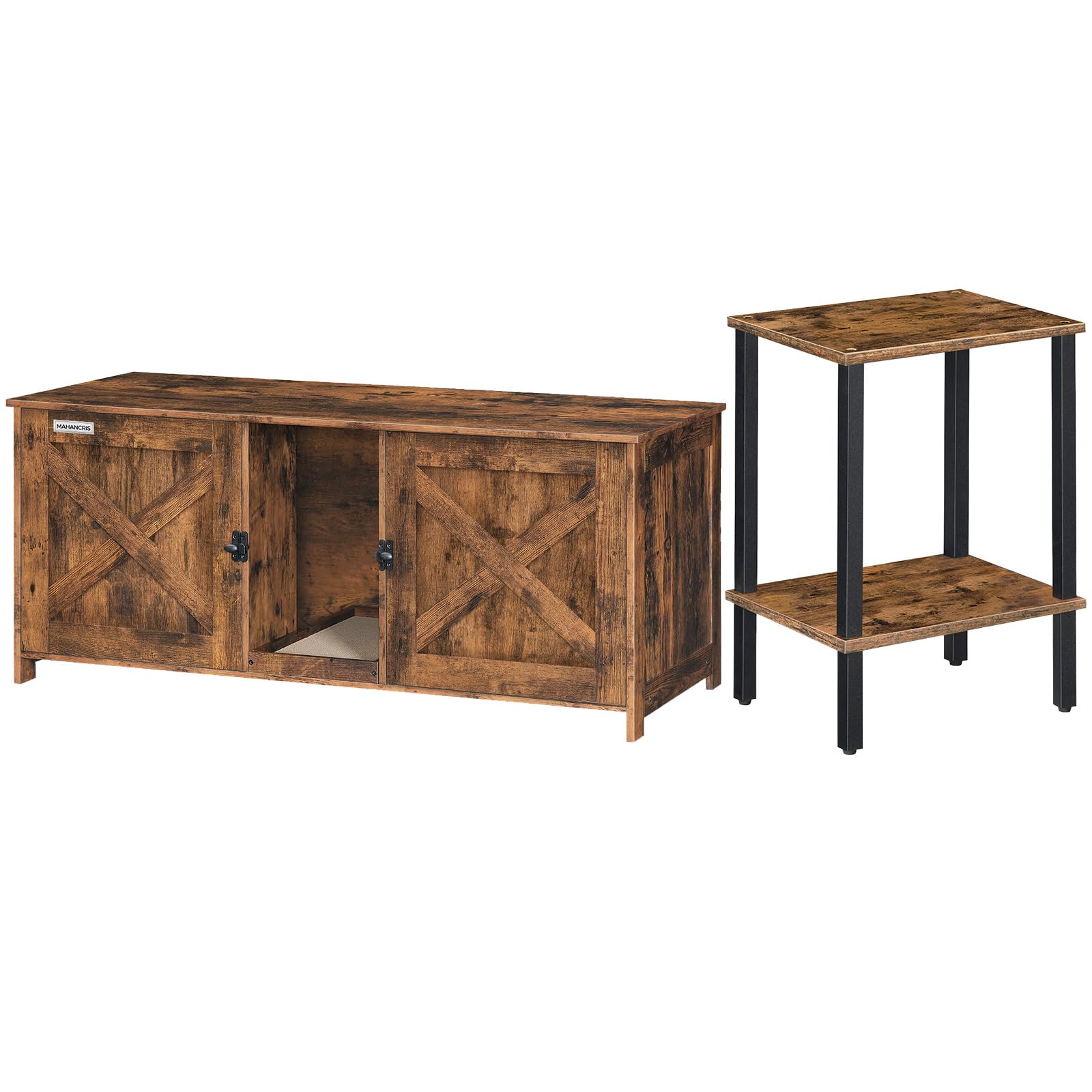 MAHANCRIS Cat Litter Box and Side Table Bundle, Narrow Nightstand for Small Space, Wooden Bedside Table, for Living Room, Bedroom, Office, CWHR1201-ETHR7901N1