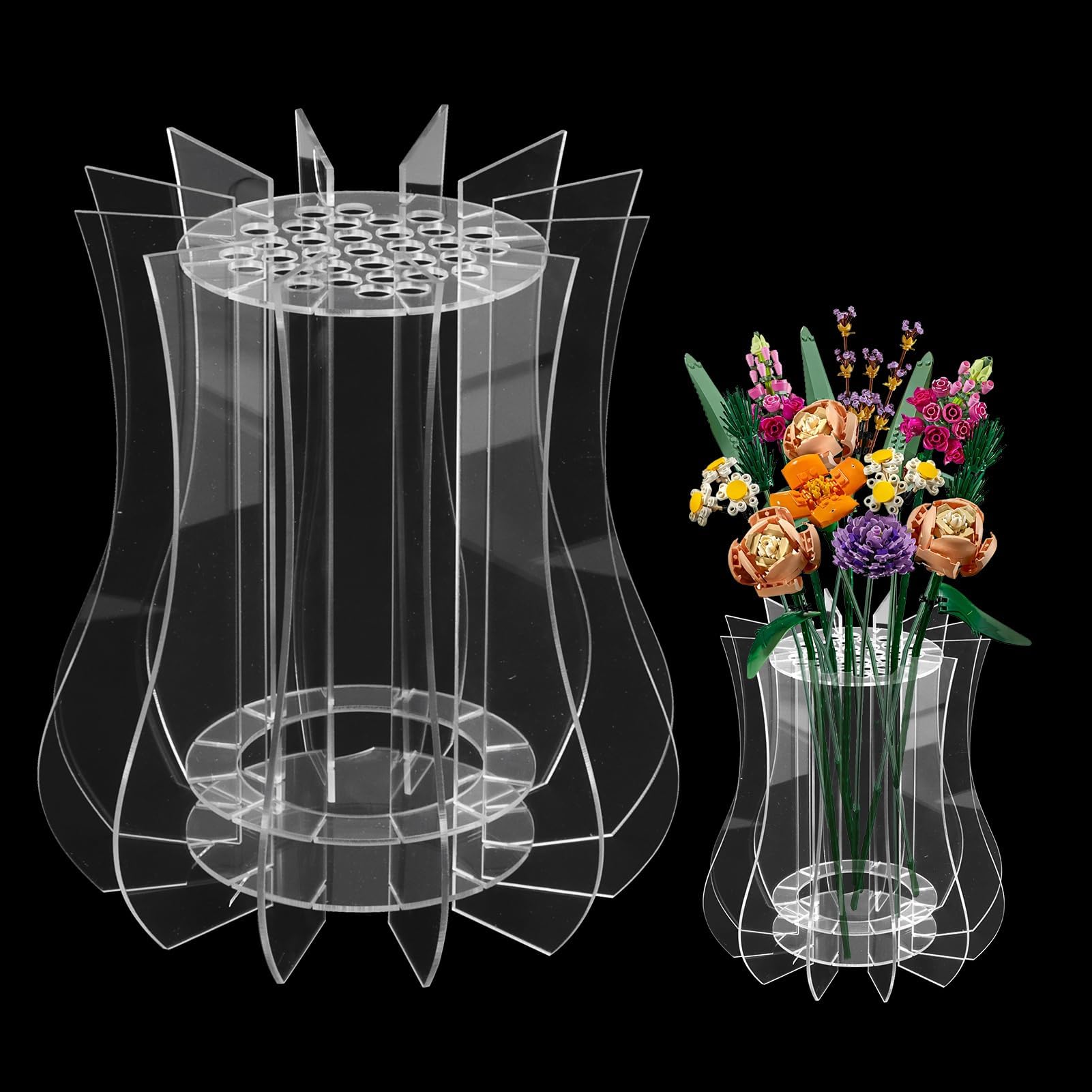 Jarrón para flores Lego, jarrón transparente para ramo de flores Lego, jarrones transparentes, soporte de exhibición, jarrones de rompecabezas para rosas botánicas, crisantemo, girasol, loto, flor de
