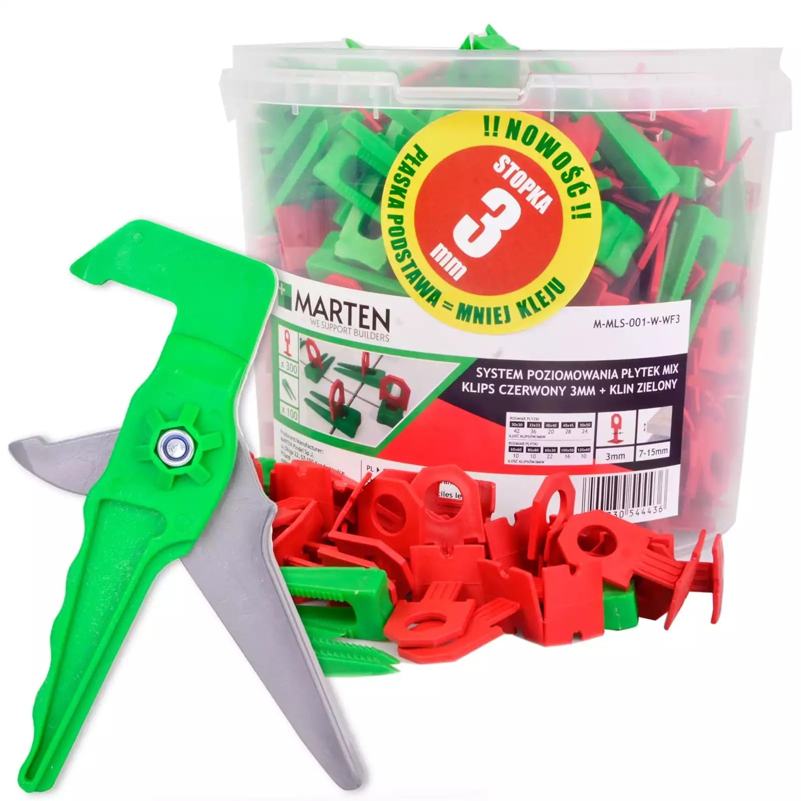 MARTEN Reserveclips voor nivelleringssysteem | clips 1,5 mm nivelleringsset tegels nivelleringssysteem - tegeldikte 7-15 mm | premium set met 900 stuks in emmer | tegelleghulp (reserveclips 900 stuks