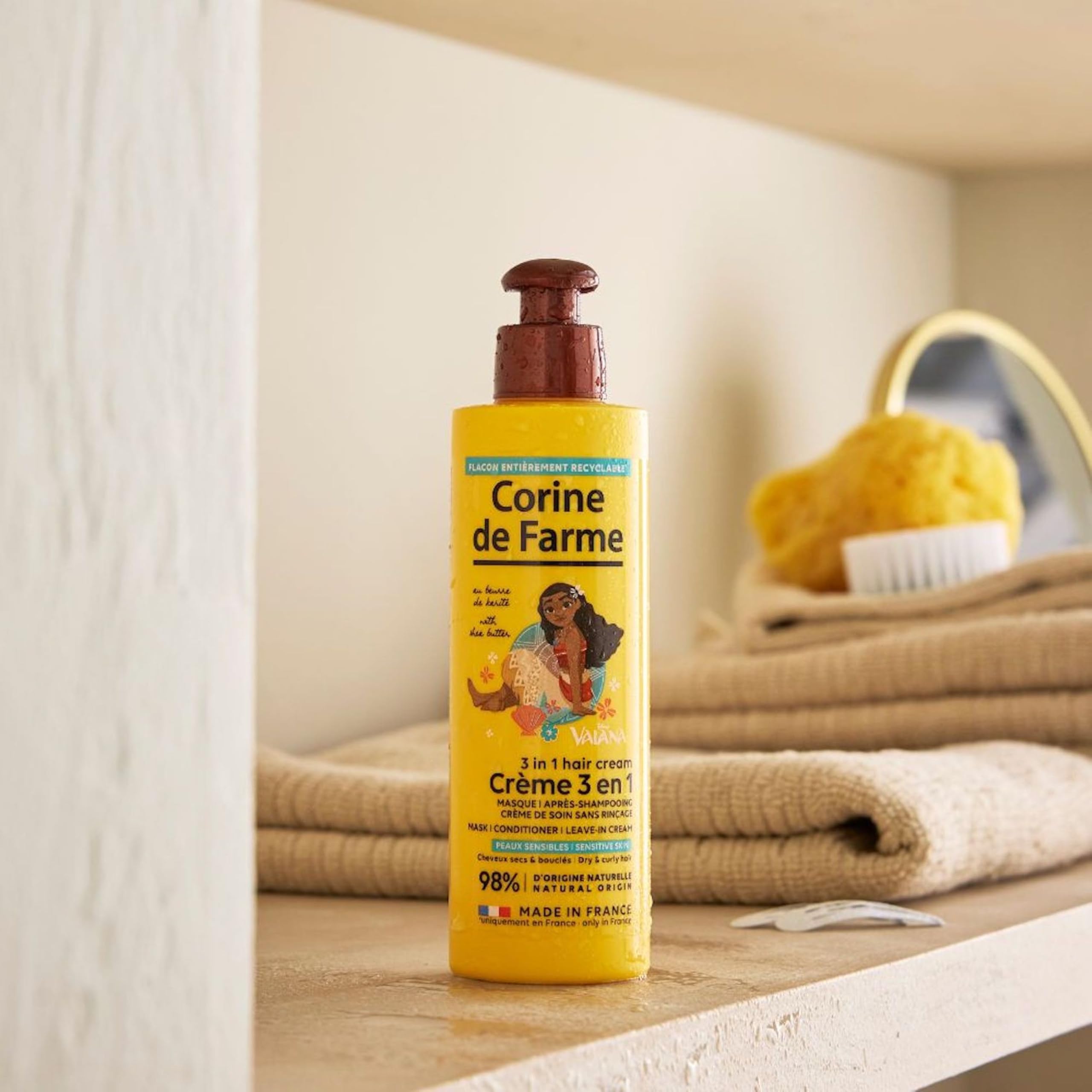 Corine de Farme - Crema de Cuidado de Cabello 3 en 1 con Manteca de Karité Vaiana, Princesa Disney - Para Niños desde 3 Años - Elaborada en Francia - 200 ml