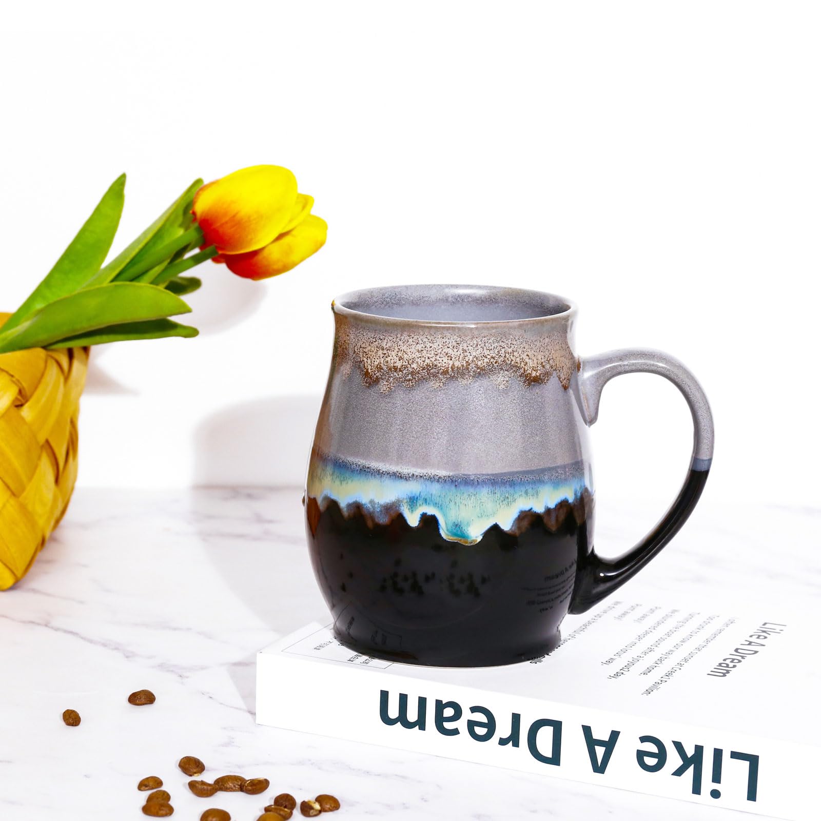 Tazze in ceramica da forno, grande tazza da caffè e tè, lavabile in lavastoviglie e adatta al microonde, tazza da caffè per doppio colpo, latte, cappuccino, lungo