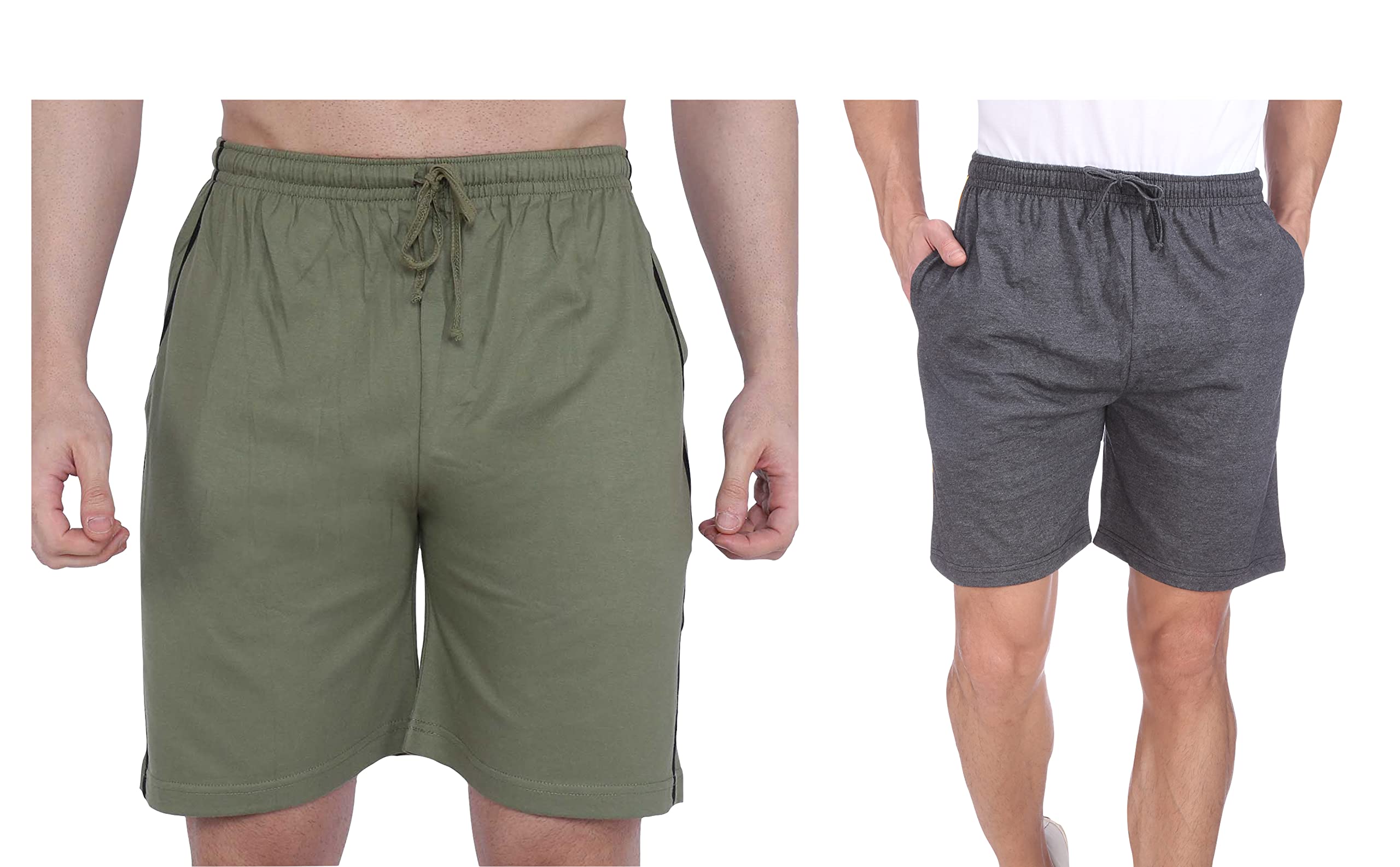 neo garments Men's Cotton Short Pant – Pack of 2 (Grey-Orange & Black) Long Shorts (Sizes : M to 7XL)-picture-19