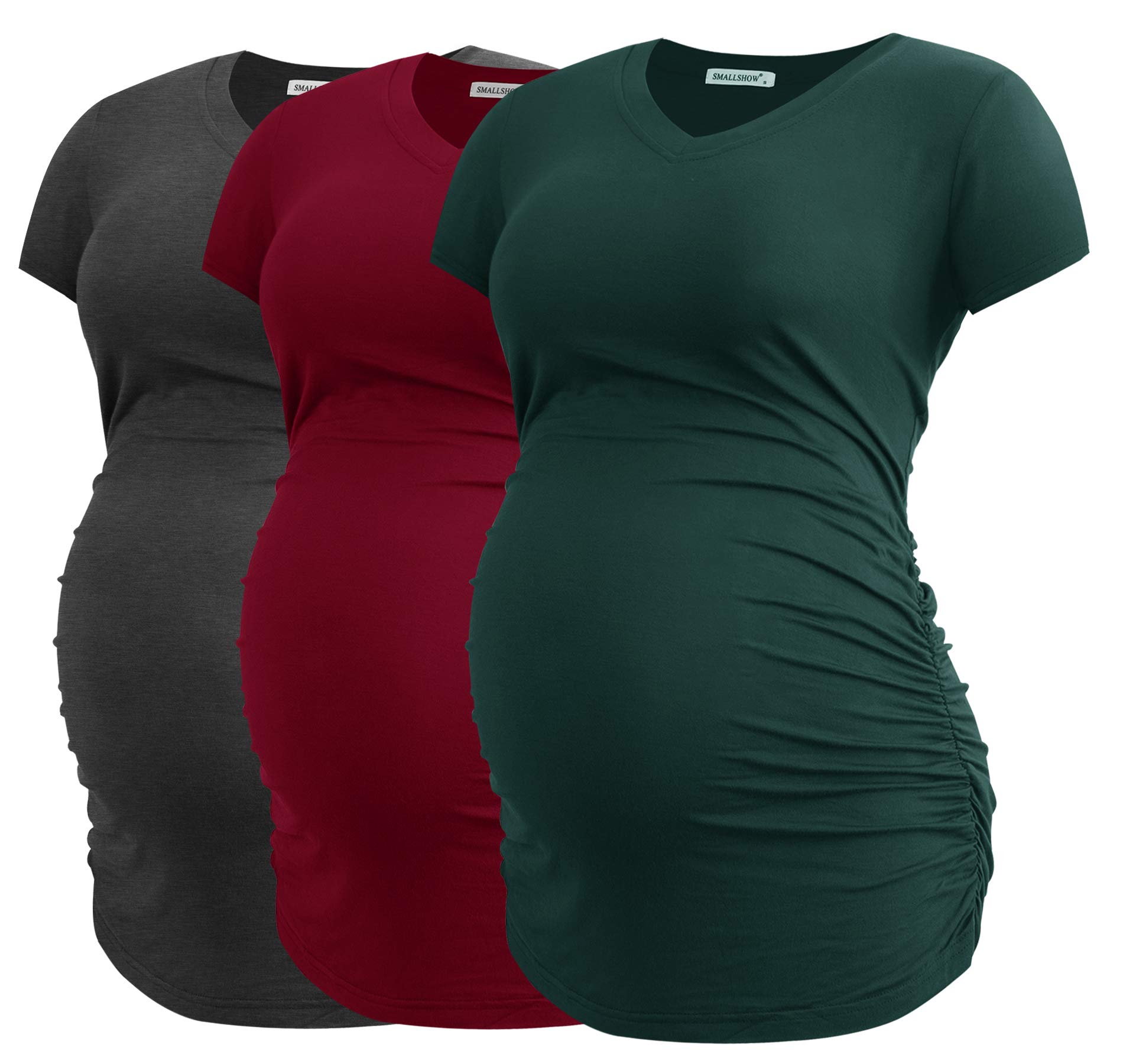 Smallshow Maternity Clothing Tops Side Ruched Pregnancy Clothes for Women 3-Pack — view 30
